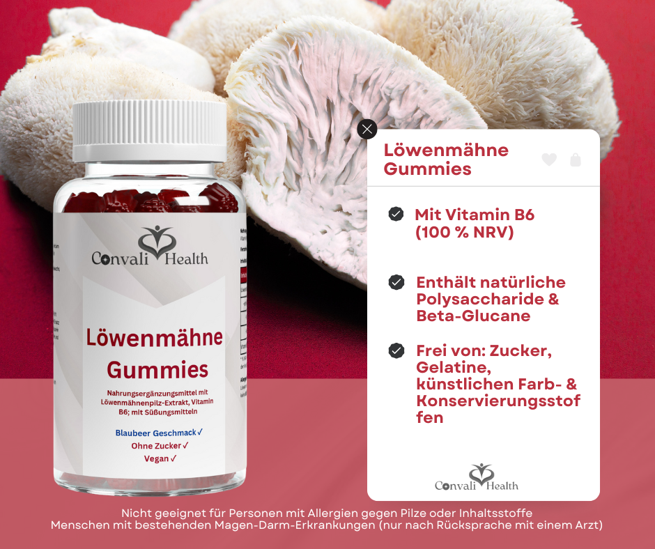 Löwenmähne + Vitamin B6 Gummies - 60 Stk.