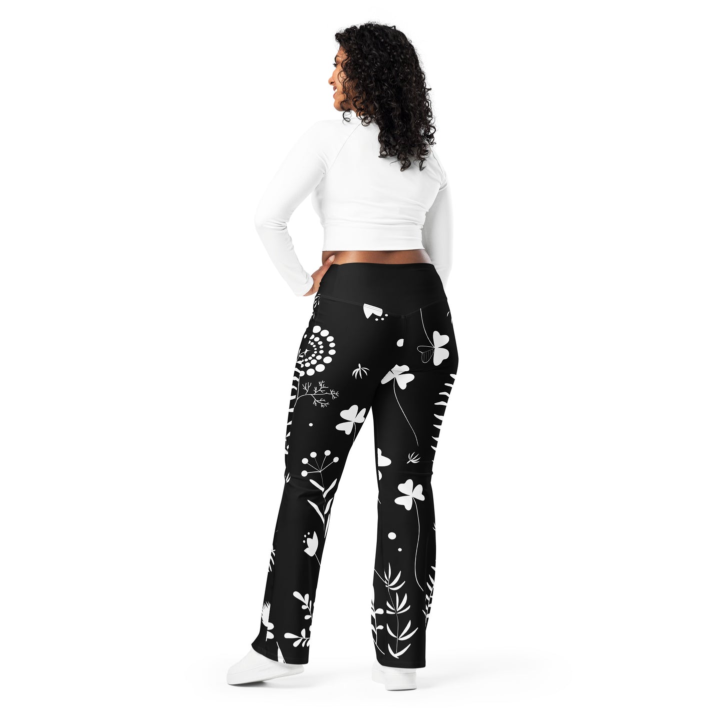 Leggings mit Schlag -Blumen Design schwarz/weis