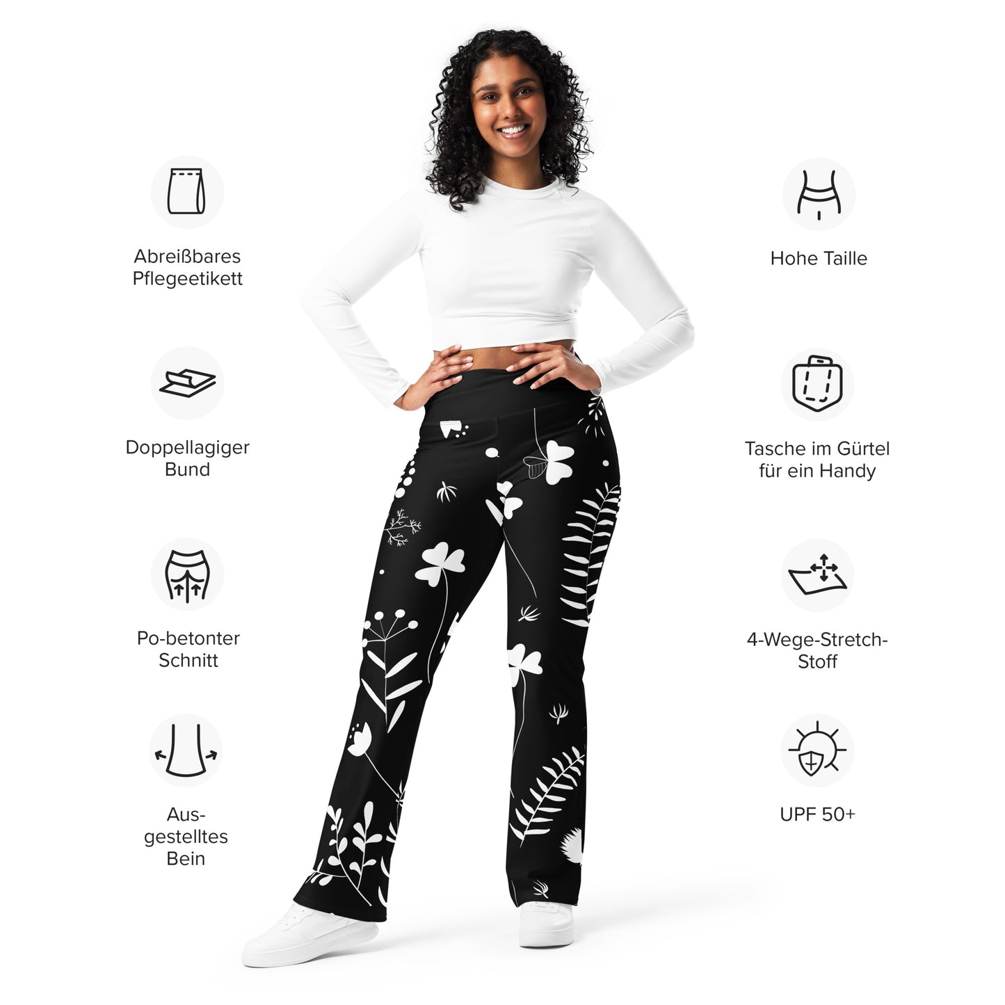 Leggings mit Schlag -Blumen Design schwarz/weis