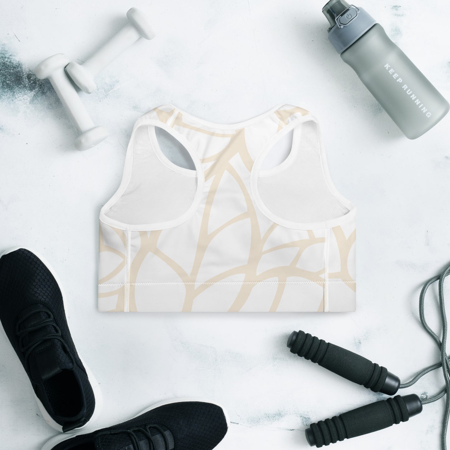 Gepolsterter Sport-BH- Modern Print beige