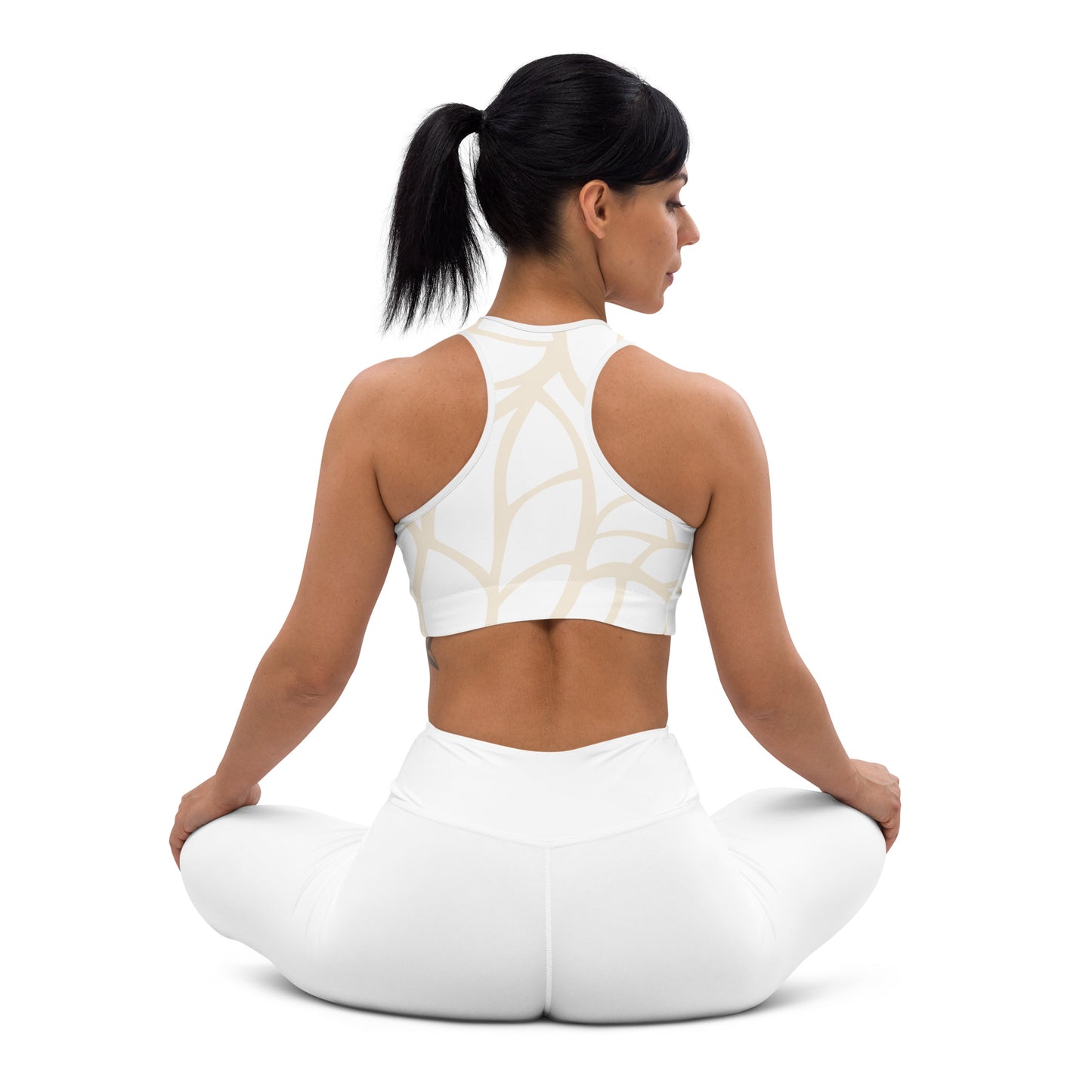 Gepolsterter Sport-BH- Modern Print beige