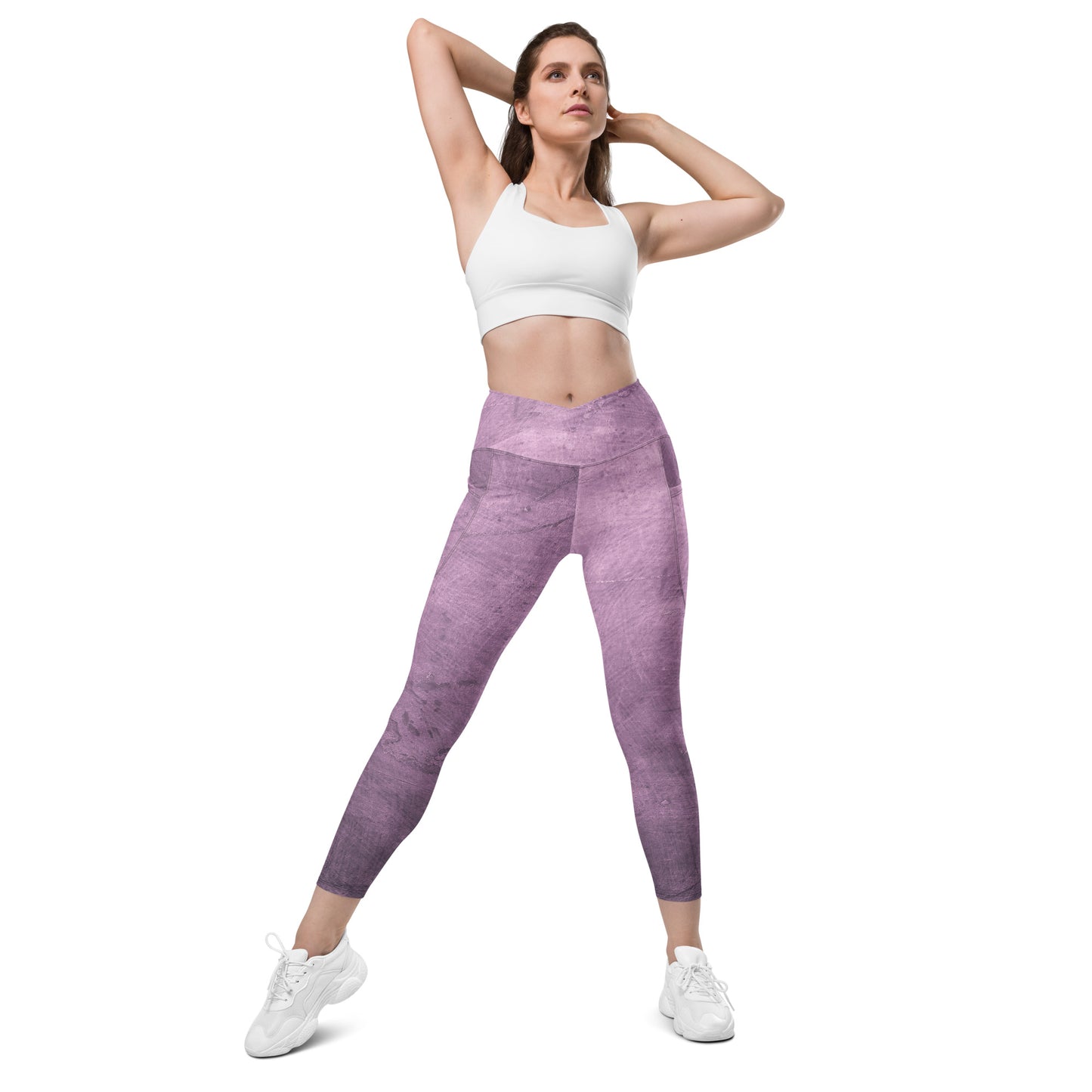 V-Bund-Leggings mit Taschen - Lila -Schwarz