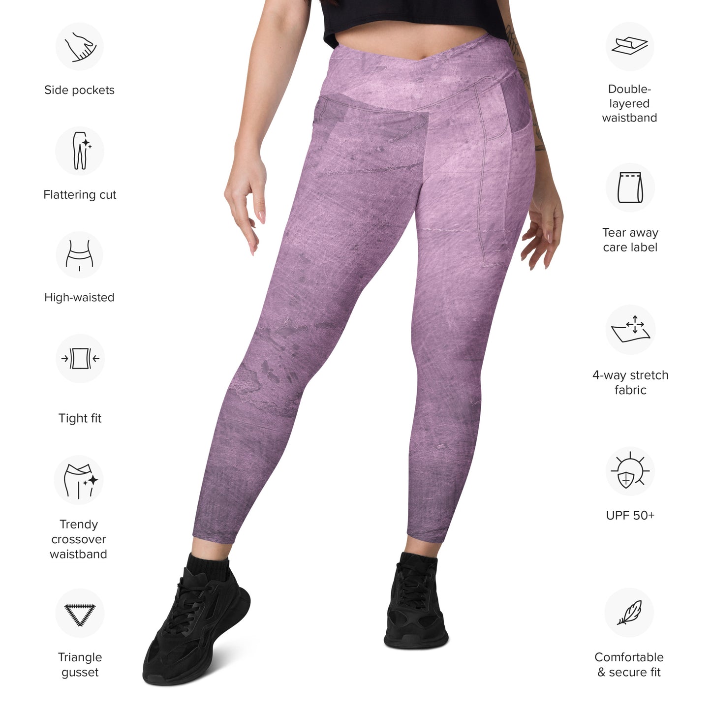 V-Bund-Leggings mit Taschen - Lila -Schwarz