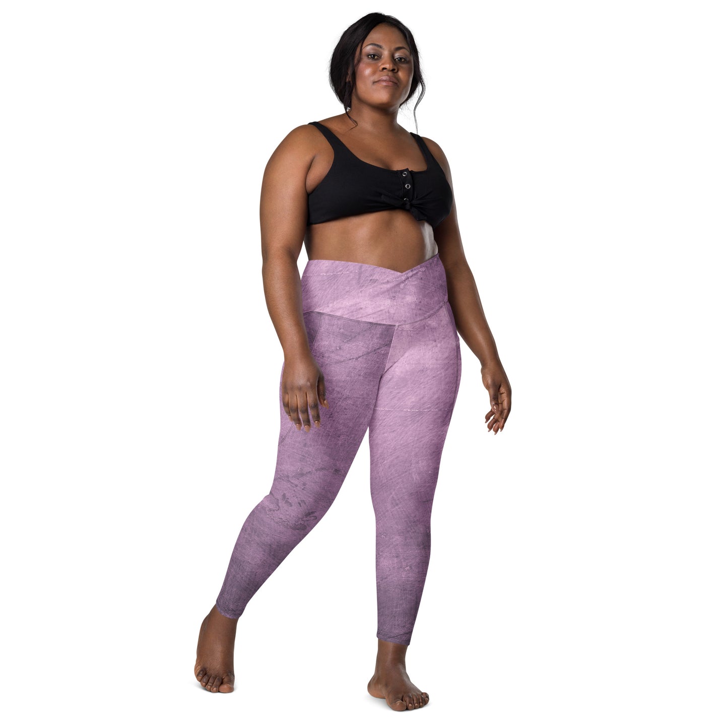 V-Bund-Leggings mit Taschen - Lila -Schwarz