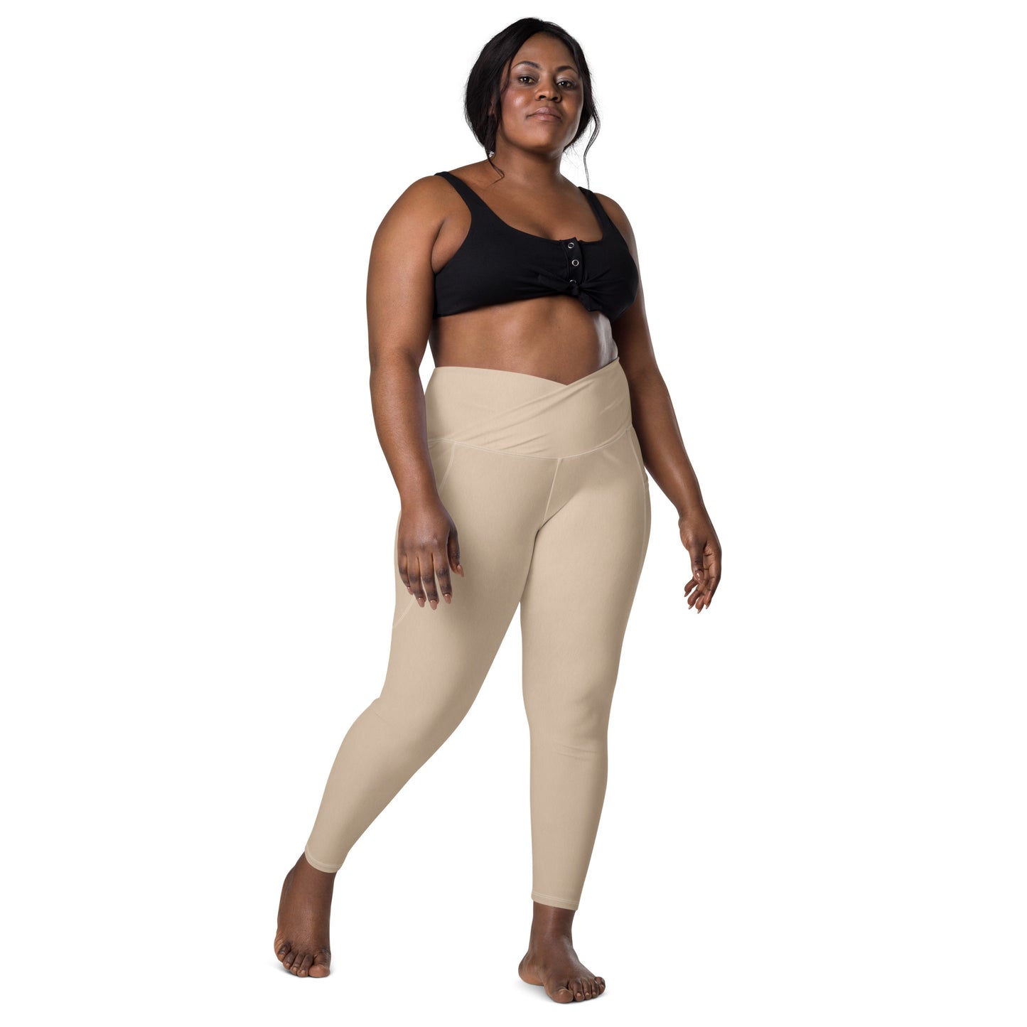 V-Bund -Leggings mit Taschen -Beige