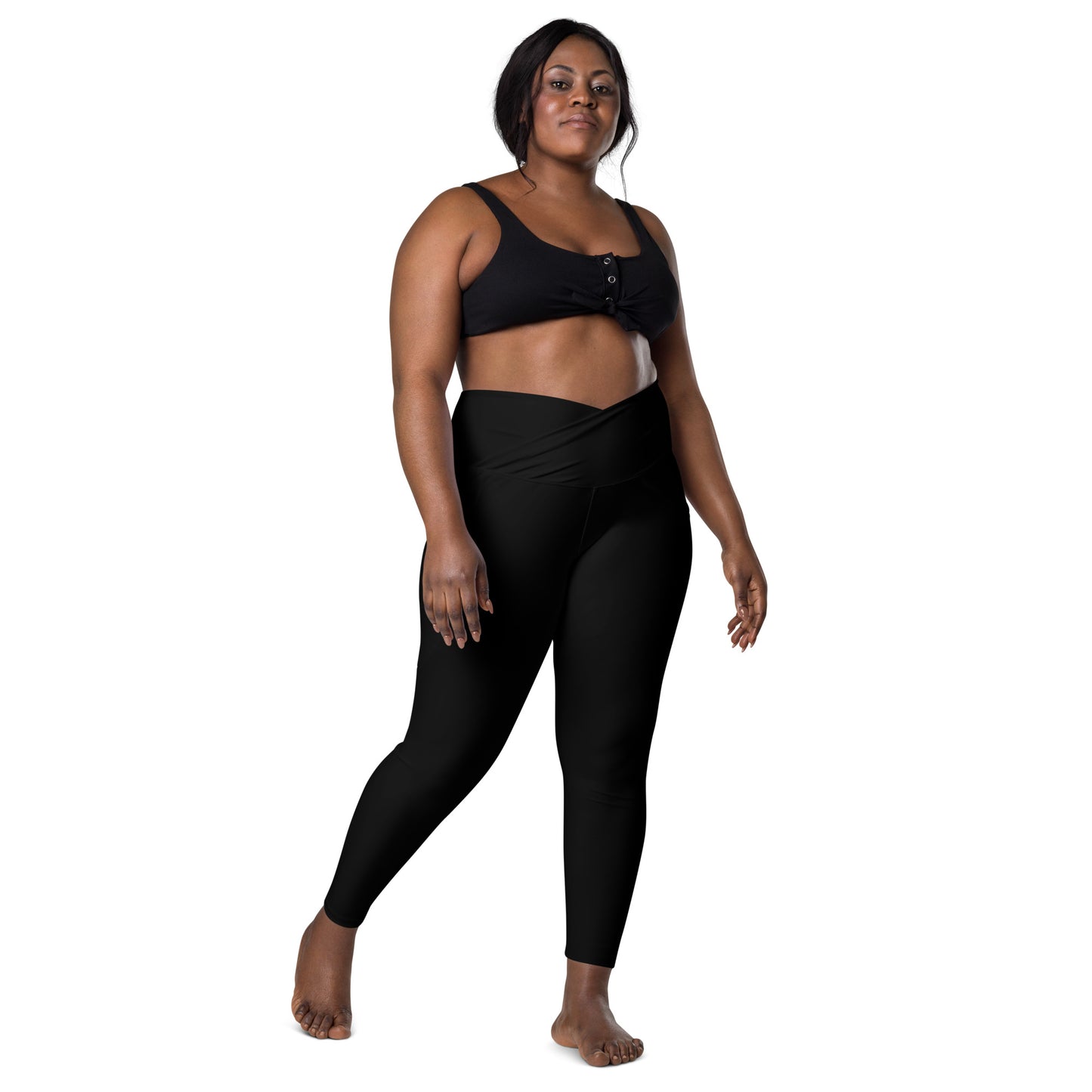V-Bund-Leggings mit Taschen -schwarz