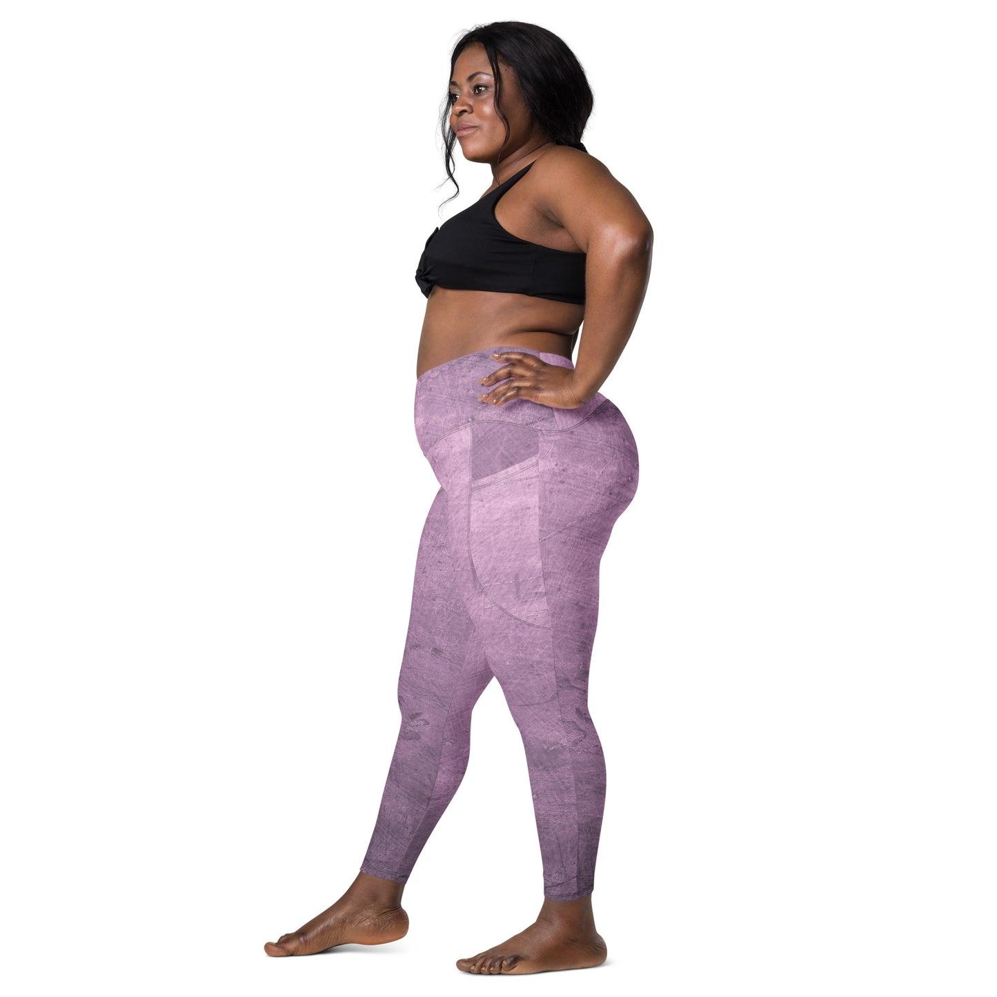 V-Bund-Leggings mit Taschen - Lila -Schwarz
