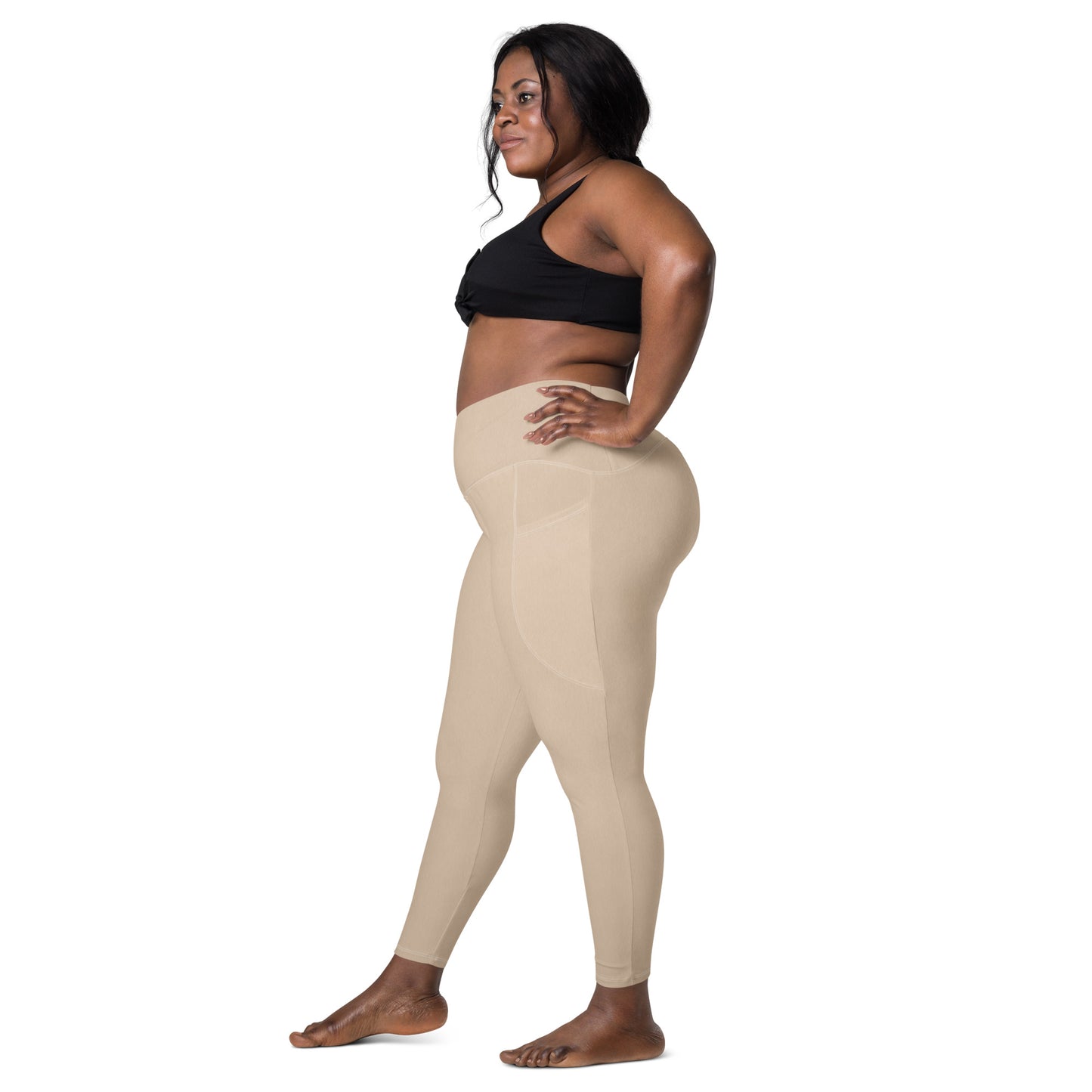 V-Bund -Leggings mit Taschen -Beige
