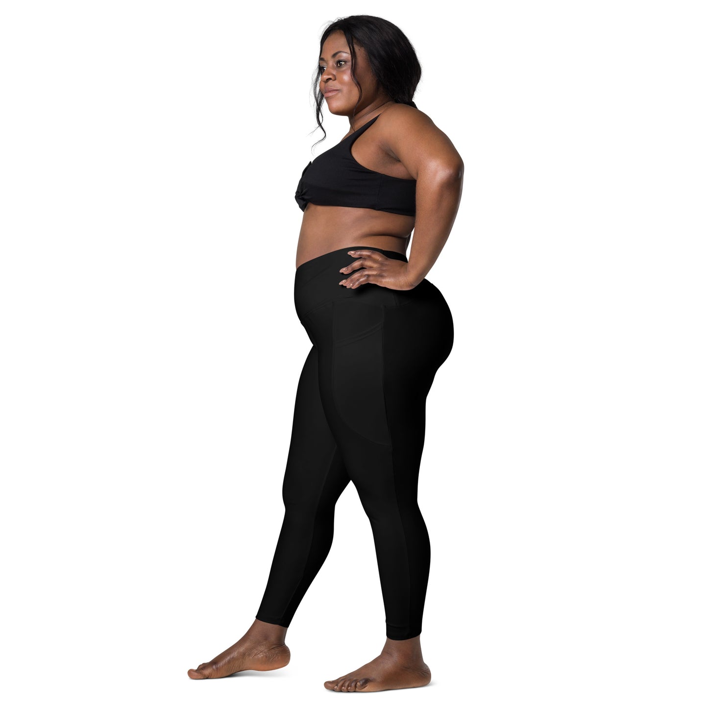V-Bund-Leggings mit Taschen -schwarz