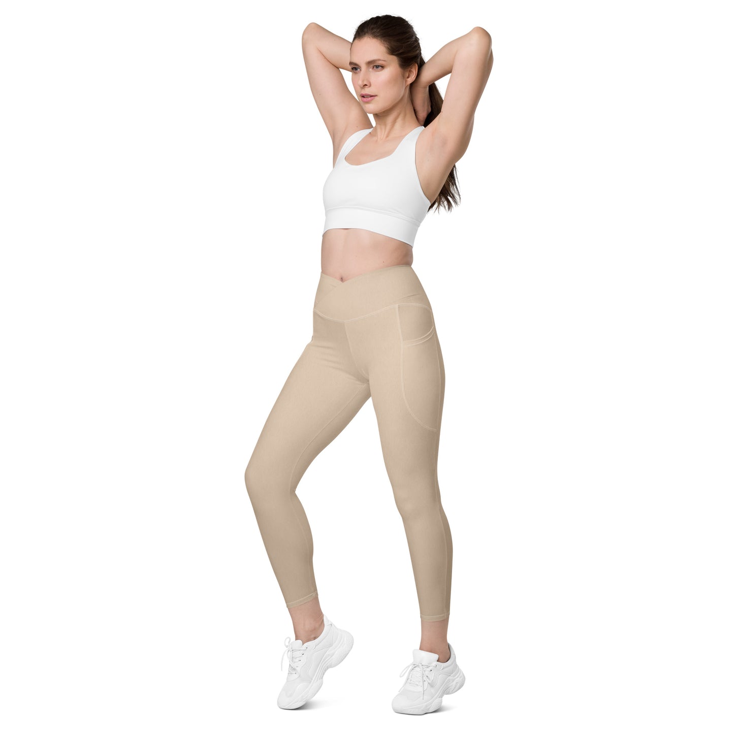 V-Bund -Leggings mit Taschen -Beige