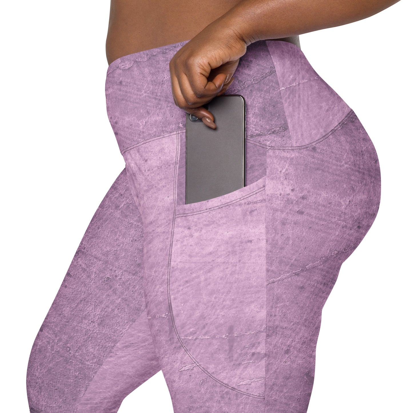 V-Bund-Leggings mit Taschen - Lila -Schwarz