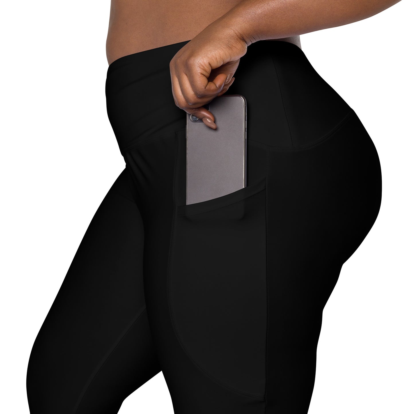V-Bund-Leggings mit Taschen -schwarz