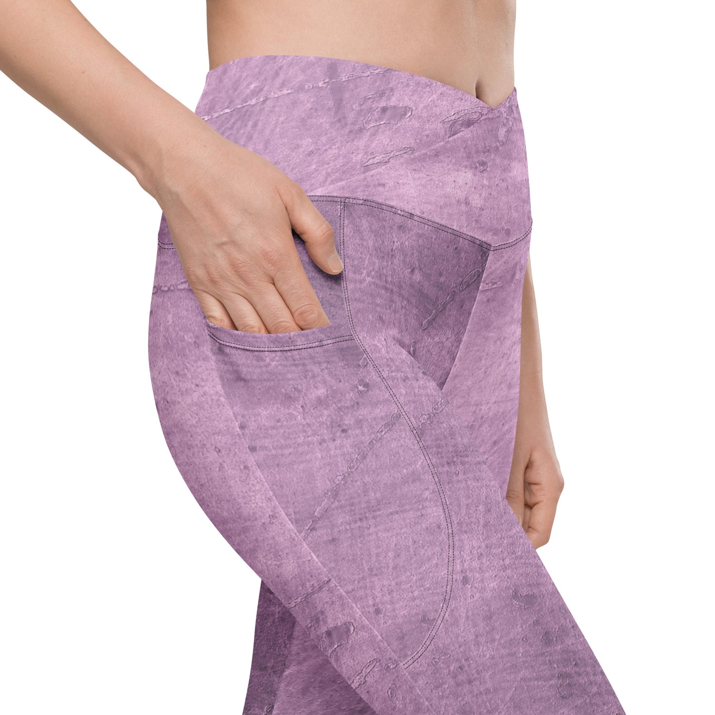 V-Bund-Leggings mit Taschen - Lila -Schwarz