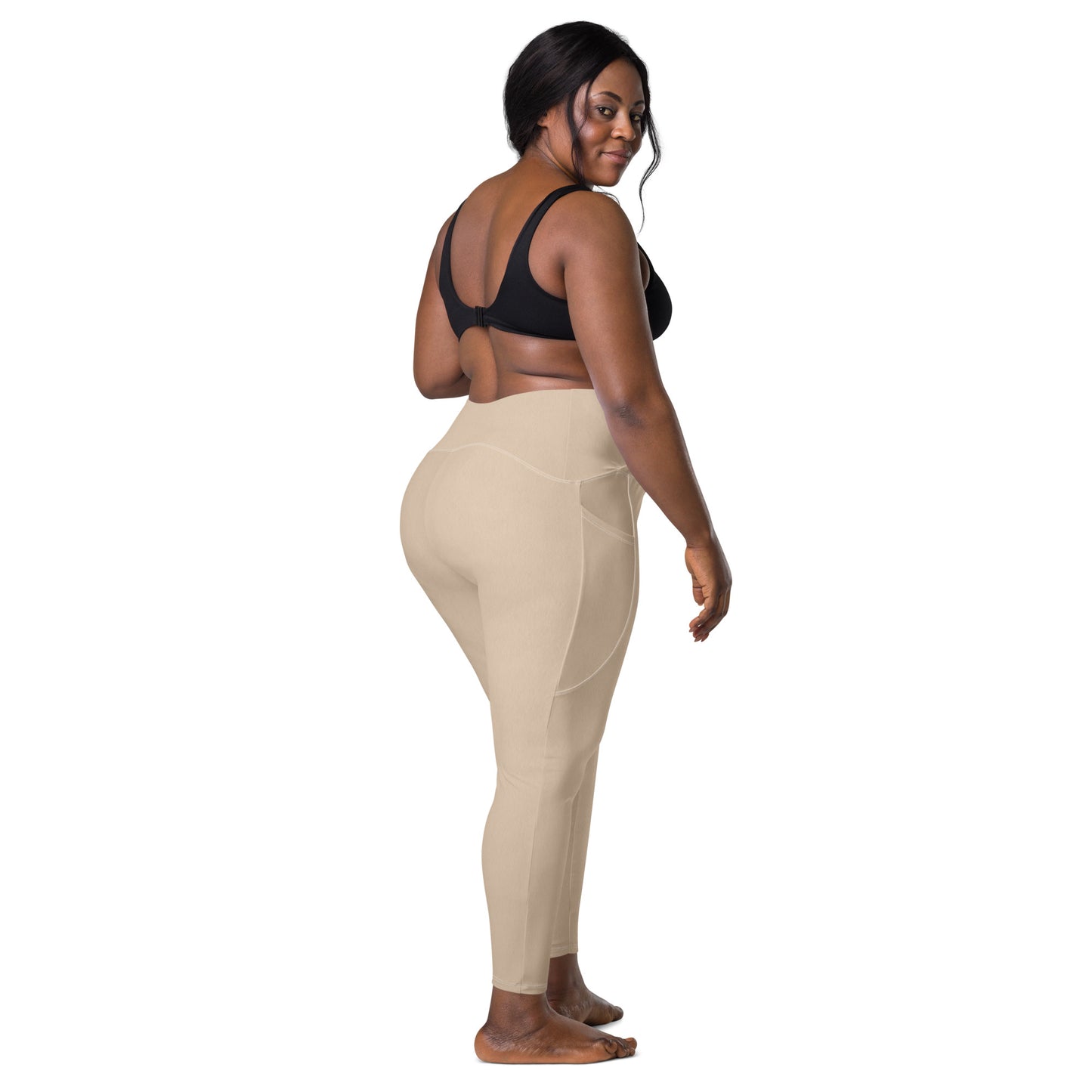 V-Bund -Leggings mit Taschen -Beige