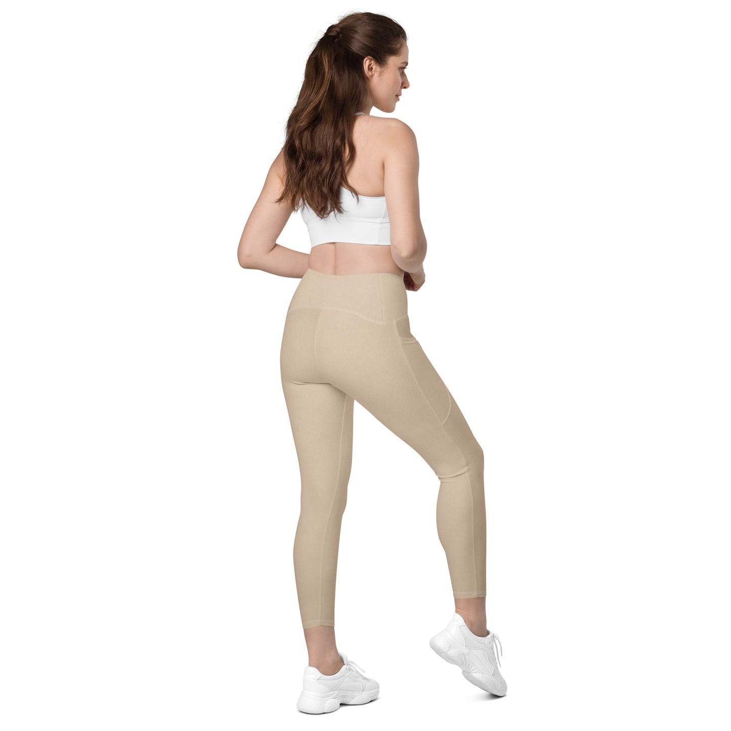 V-Bund -Leggings mit Taschen -Beige
