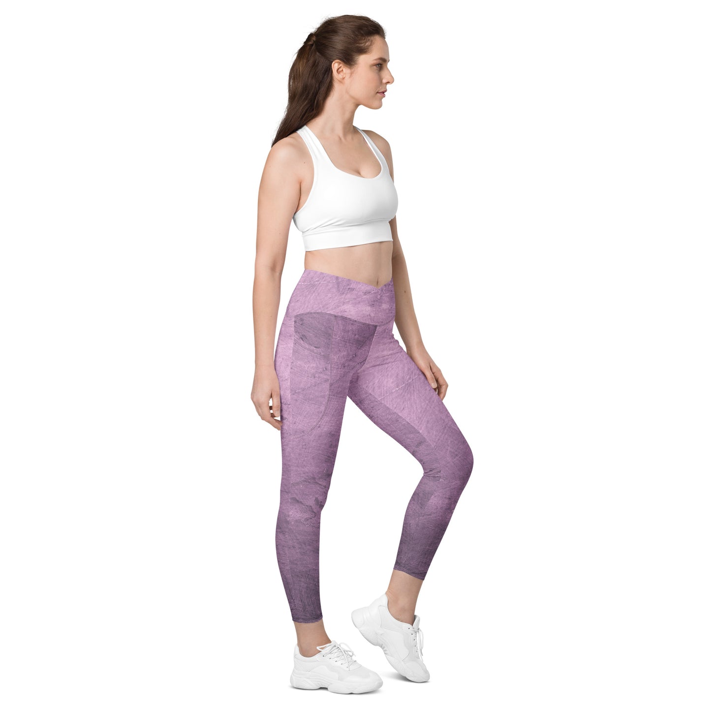 V-Bund-Leggings mit Taschen - Lila -Schwarz