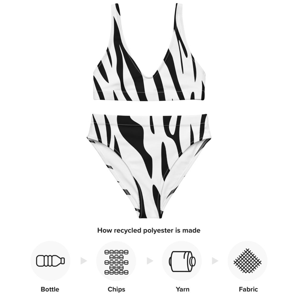 Recycelter Bikini mit hoher Taille - Streifenmuster in schwarz/weis