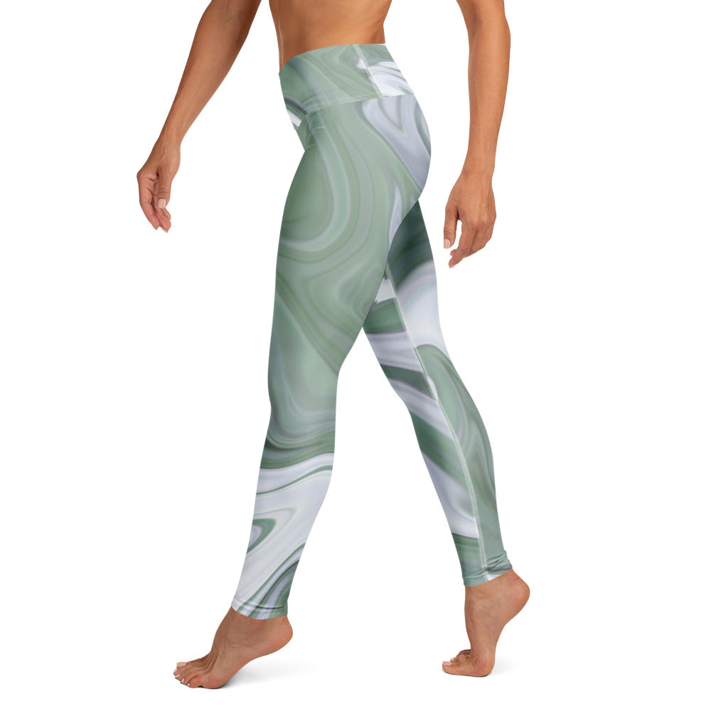 High-Waist-Leggins Grün Weiß Muster