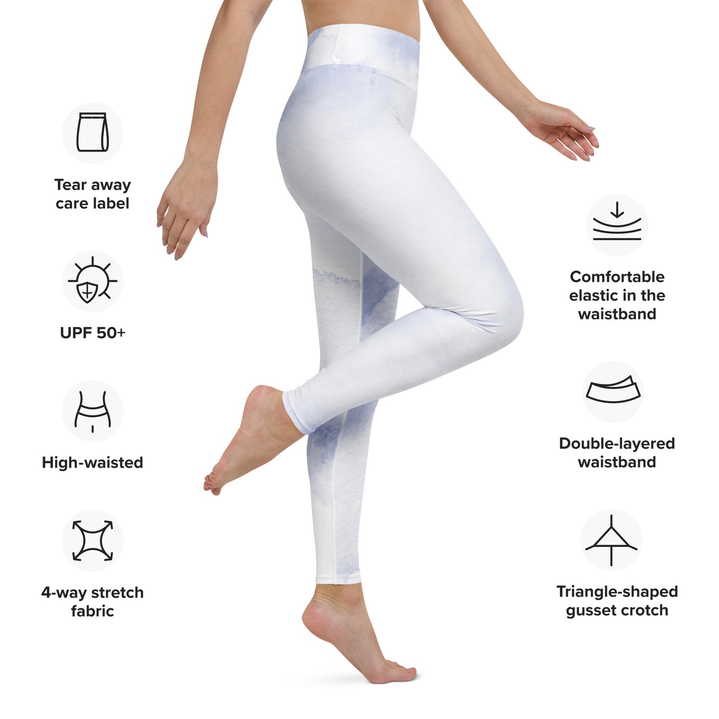 Yoga-Leggings-Aquarell blau weiß