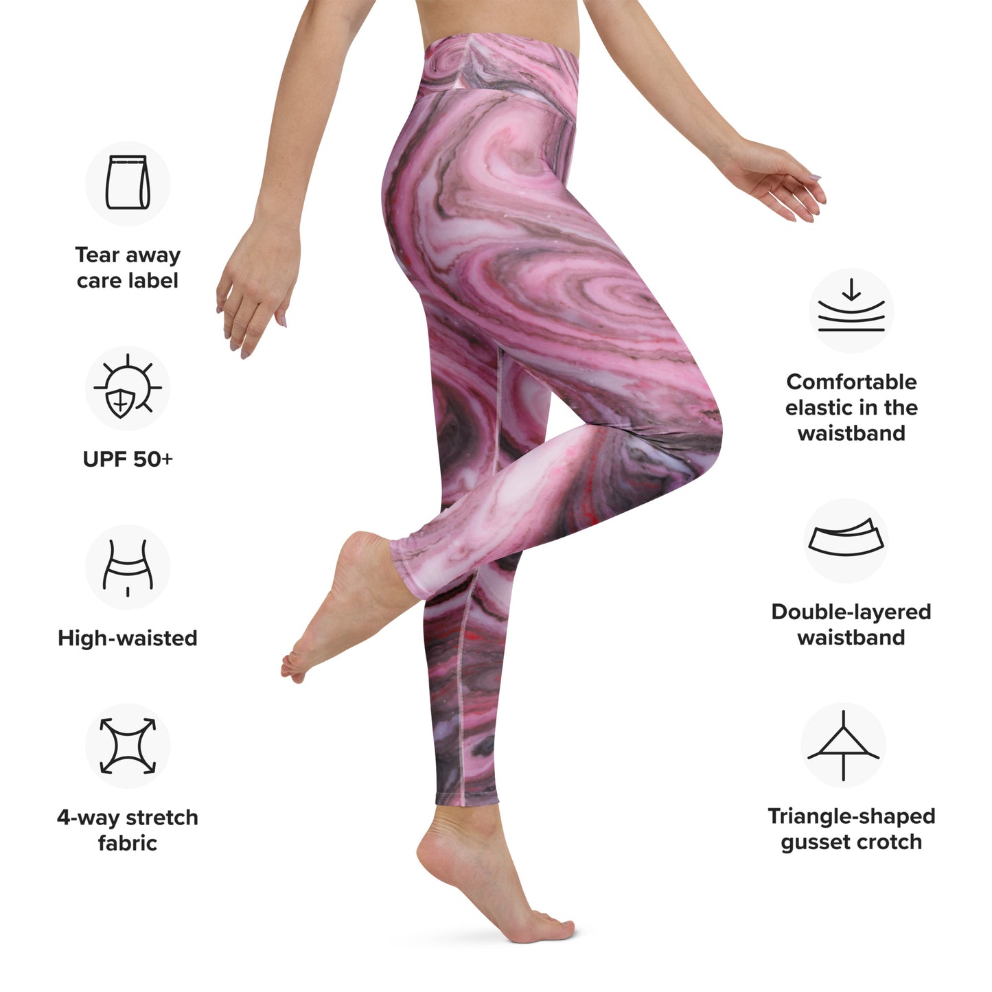 High-Waist-Leggings- Pink schwarz Muster
