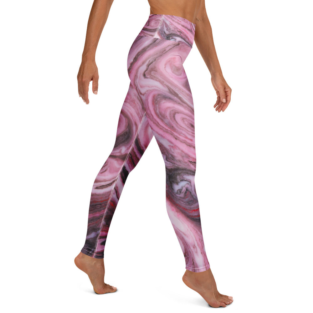 High-Waist-Leggings- Pink schwarz Muster