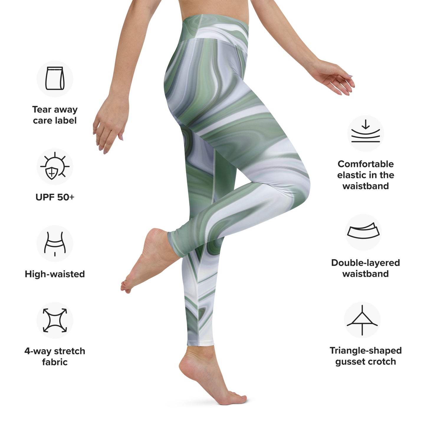 High-Waist-Leggins Grün Weiß Muster