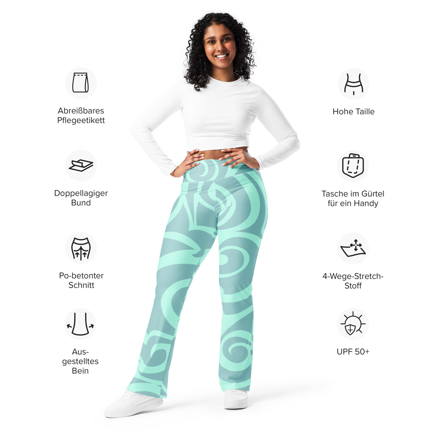 Leggings mit Schlag - türkis/weiß