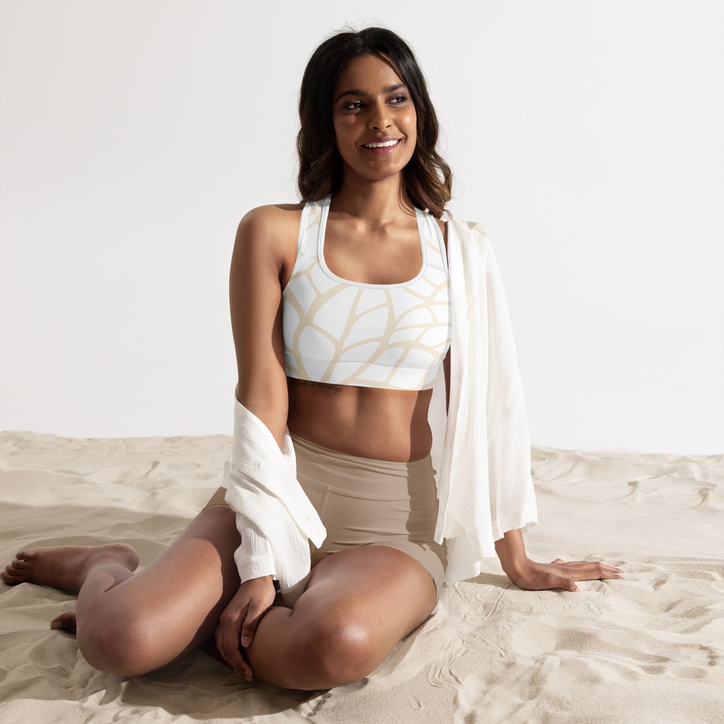 Gepolsterter Sport-BH- Modern Print beige