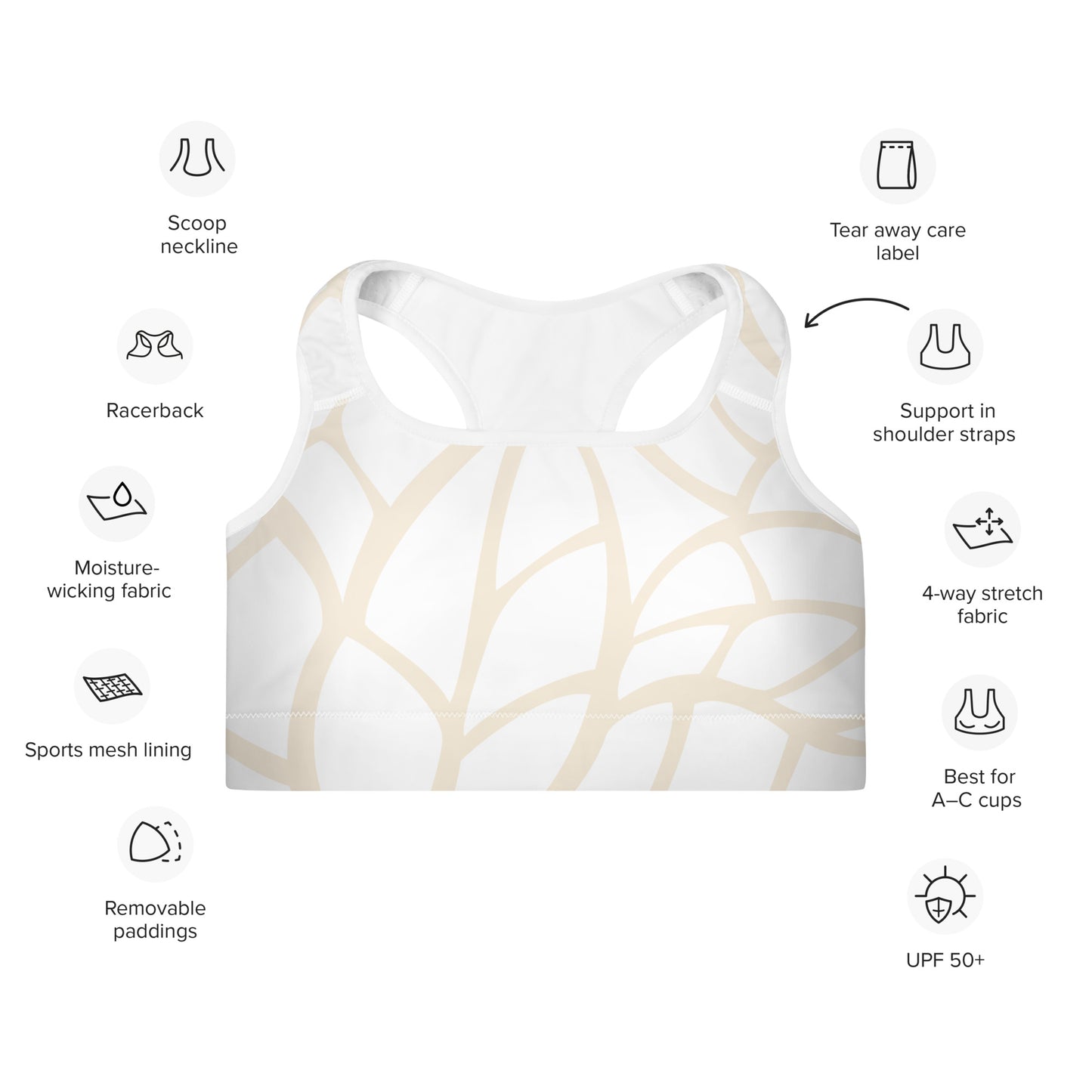 Gepolsterter Sport-BH- Modern Print beige