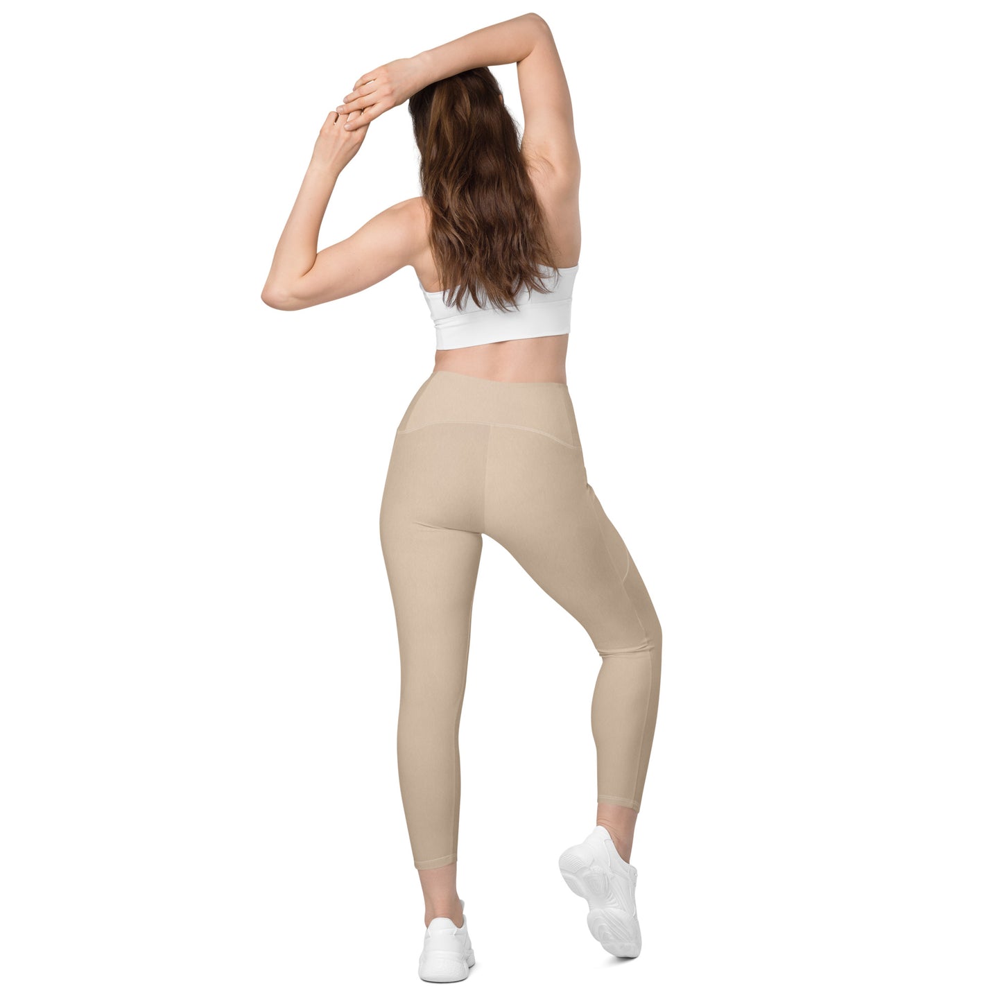 V-Bund -Leggings mit Taschen -Beige