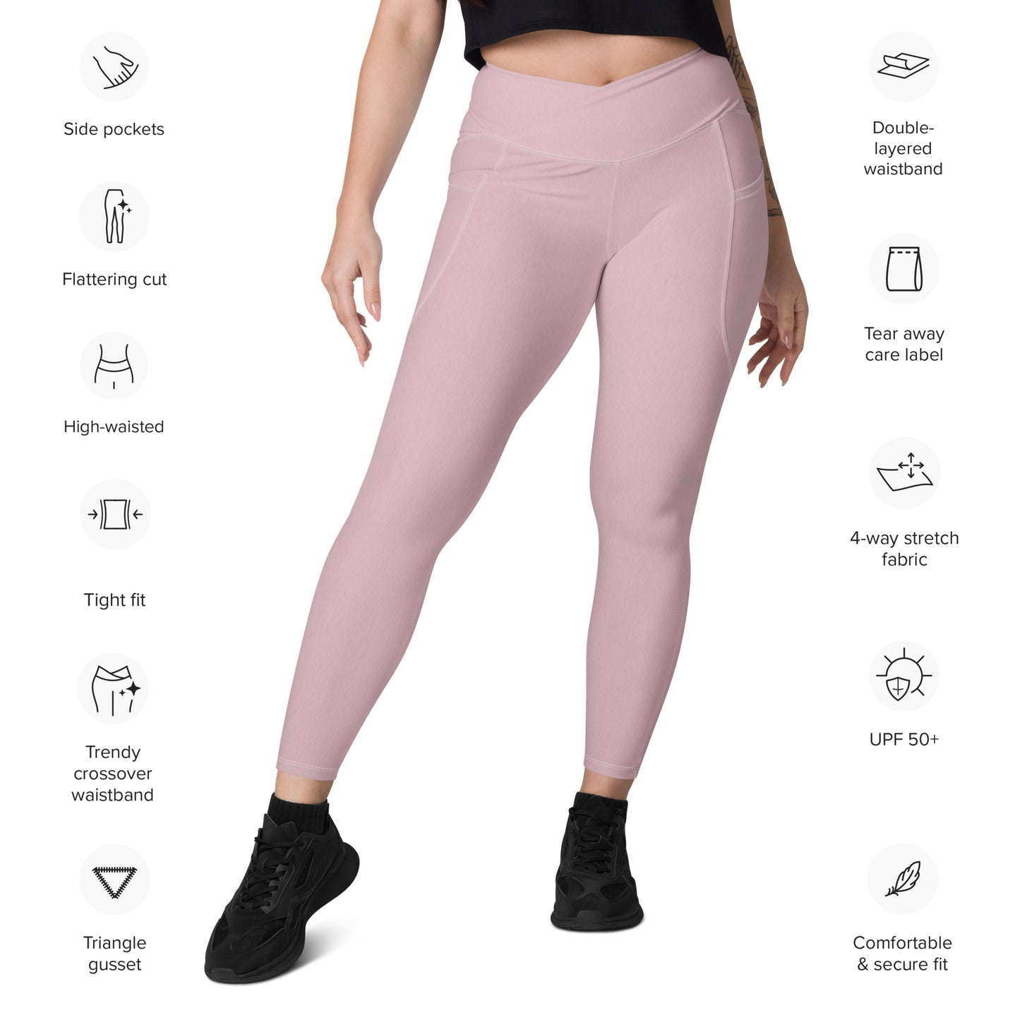 V-Bund-Leggings mit Taschen in Rosé