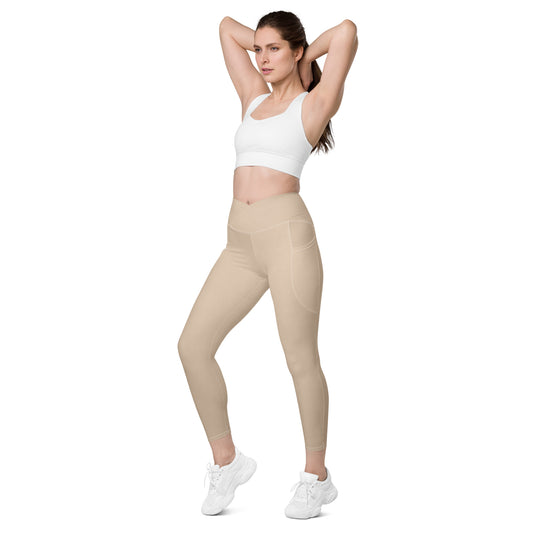 V-Bund -Leggings mit Taschen -Beige