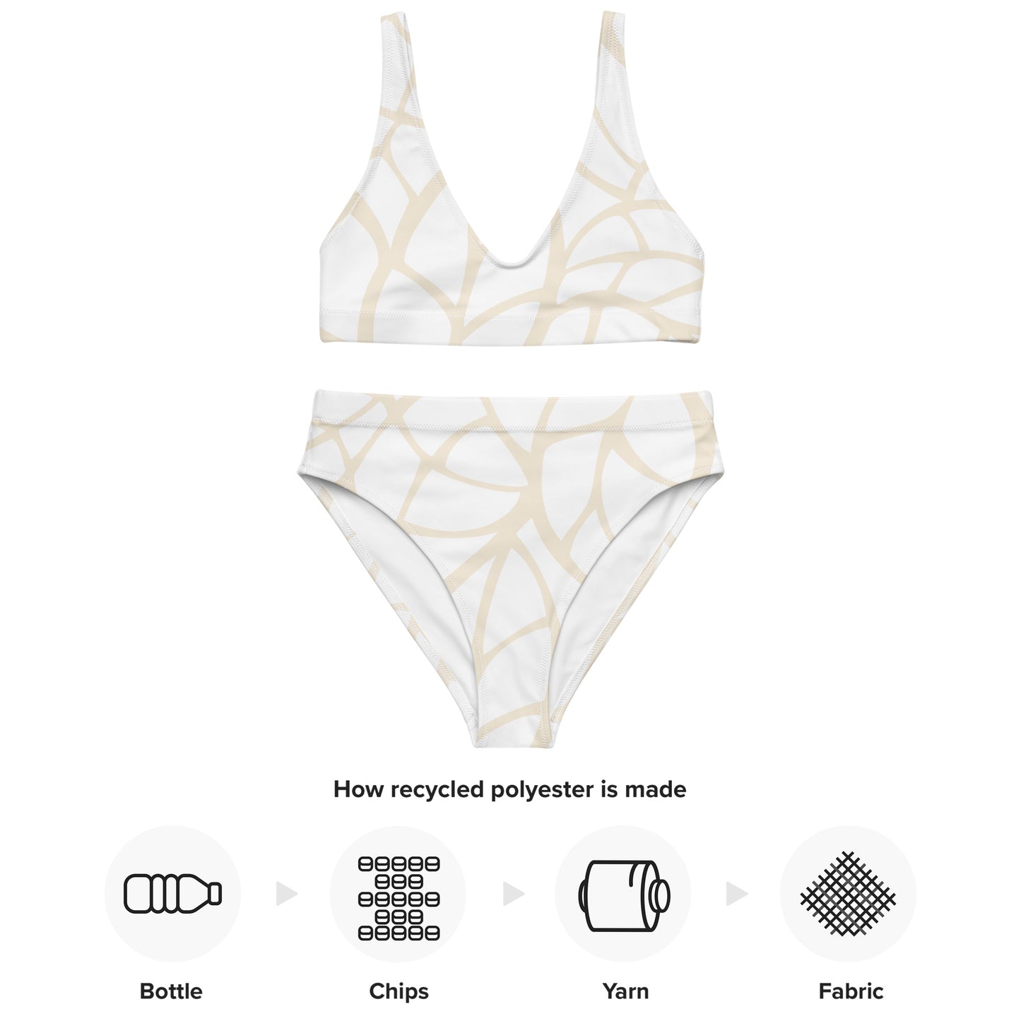 Recycelter High Waist Bikini - dezentes Muster weis/beige