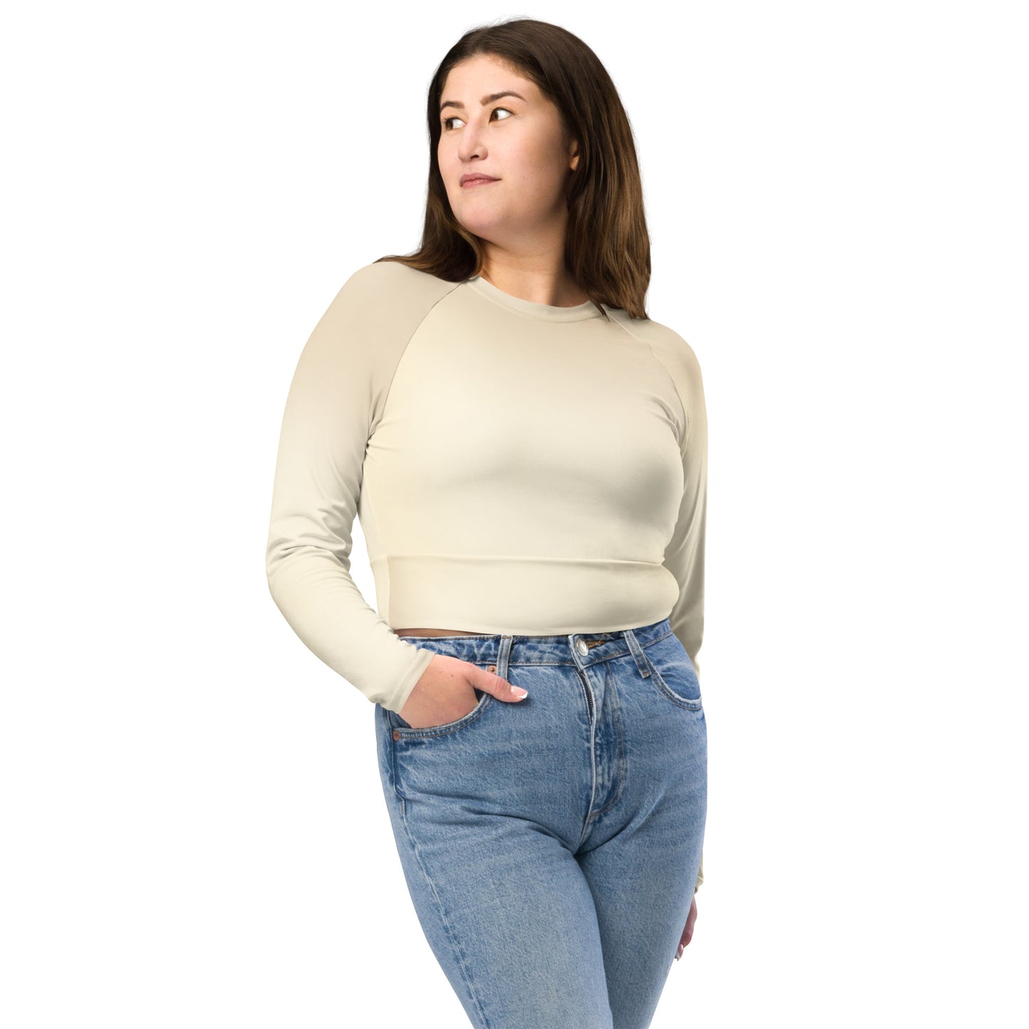 Recyceltes Langarm Crop Top - beige