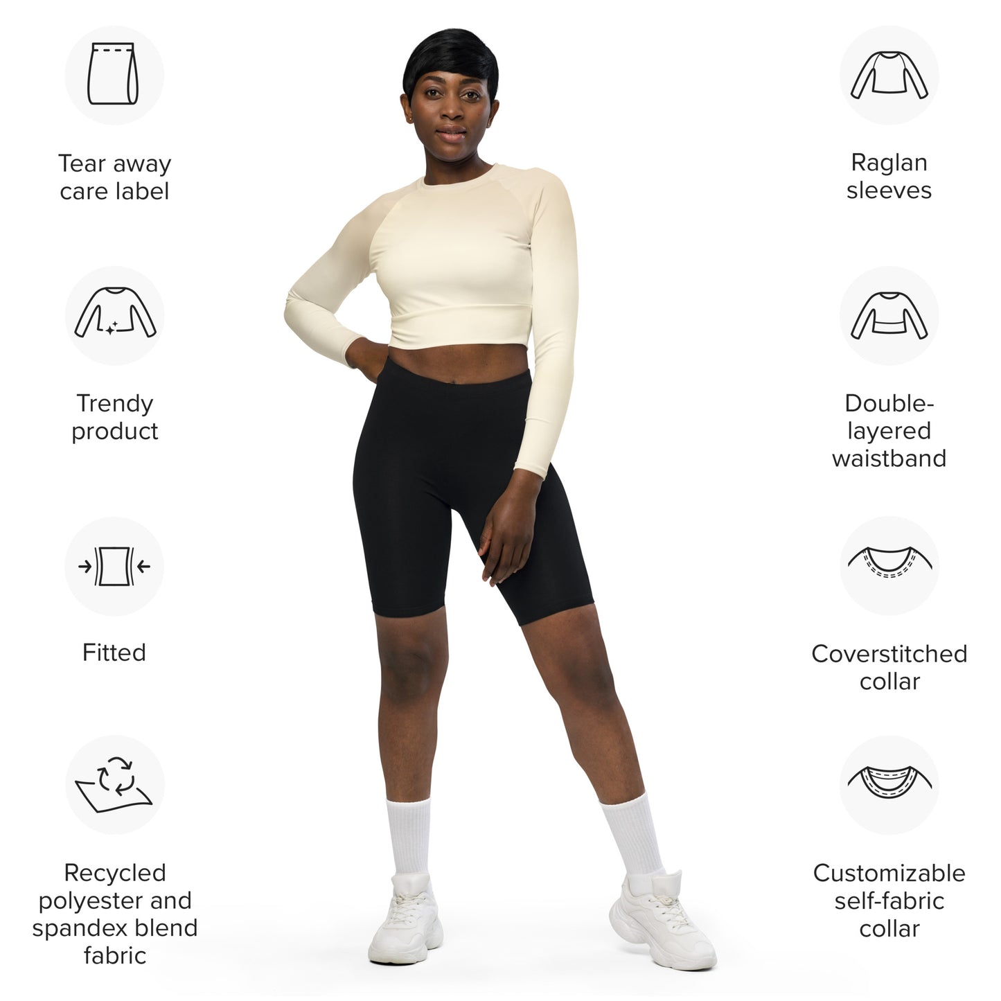 Recyceltes Langarm Crop Top - beige