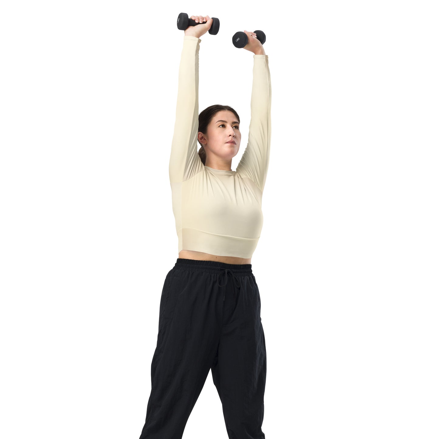 Recyceltes Langarm Crop Top - beige