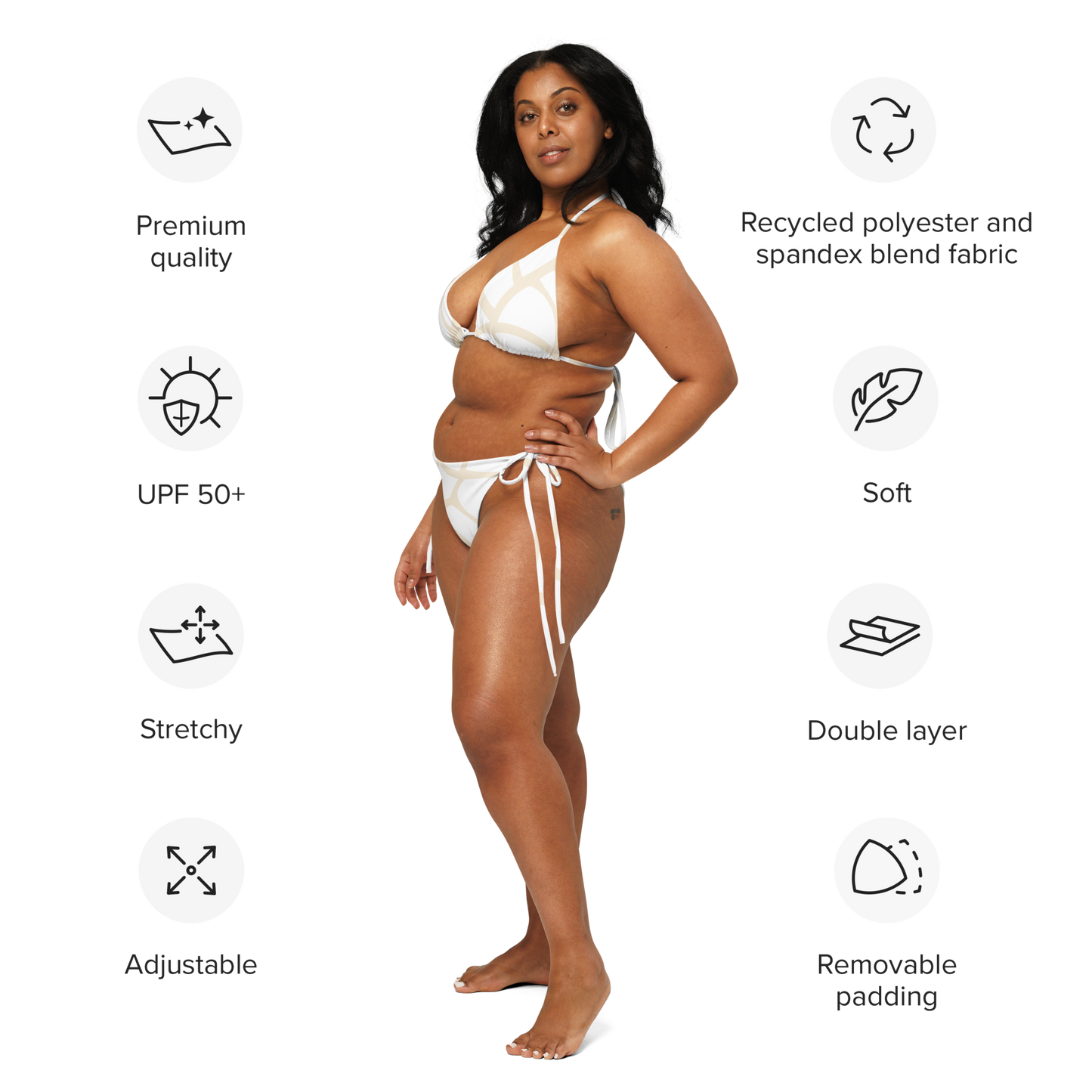 Recycelter Schnürbikini - weis mit beige Print