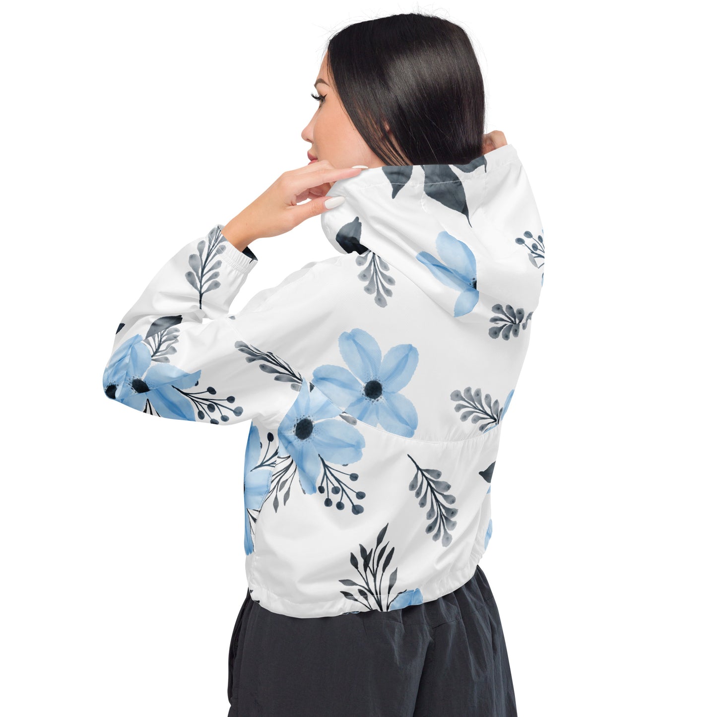 Windbreaker für Damen - Blumenmuster hellblau