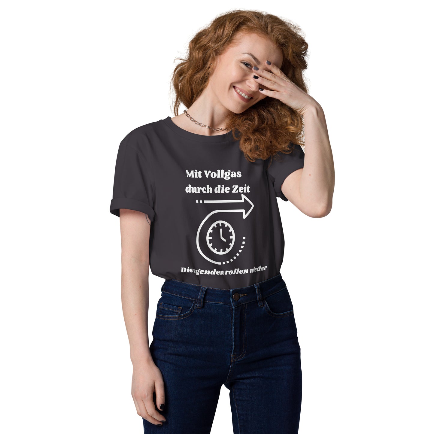 Unisex-Bio-Baumwoll-T-Shirt - Mit Vollgas durch die Zeit
