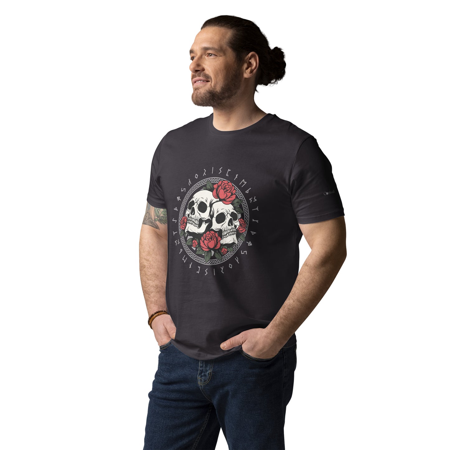 Unisex Bio T-Shirt mit Totenkopf & Rosen – Skulls & Roses Design – Nachhaltig & Vegan