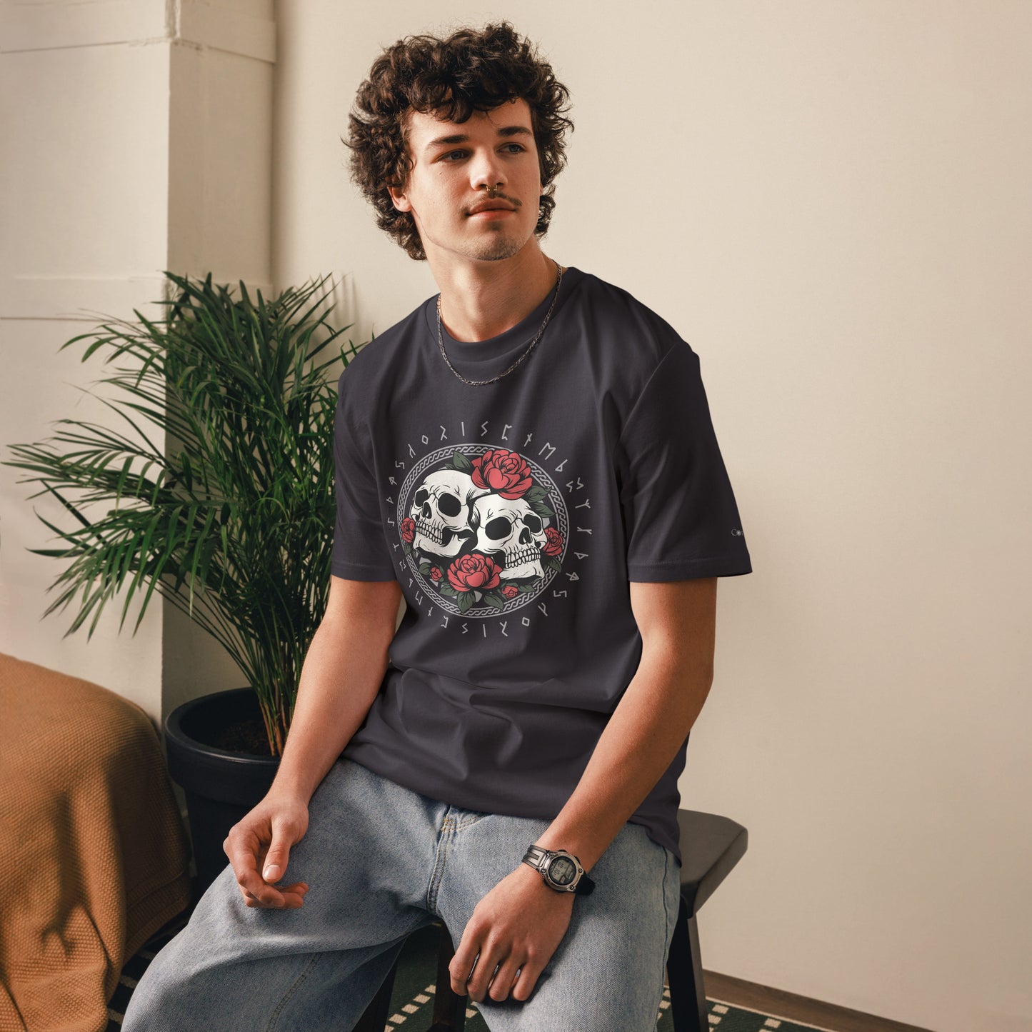 Unisex Bio T-Shirt mit Totenkopf & Rosen – Skulls & Roses Design – Nachhaltig & Vegan