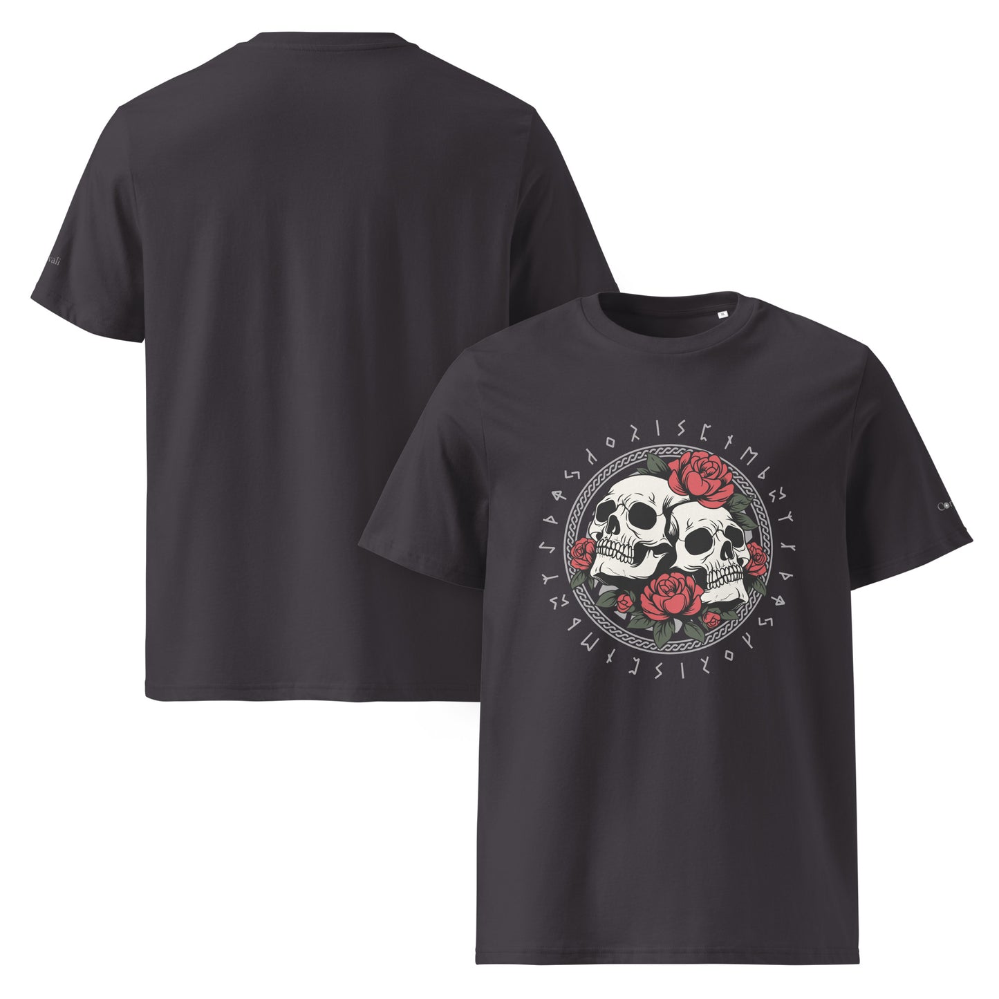 Unisex Bio T-Shirt mit Totenkopf & Rosen – Skulls & Roses Design – Nachhaltig & Vegan