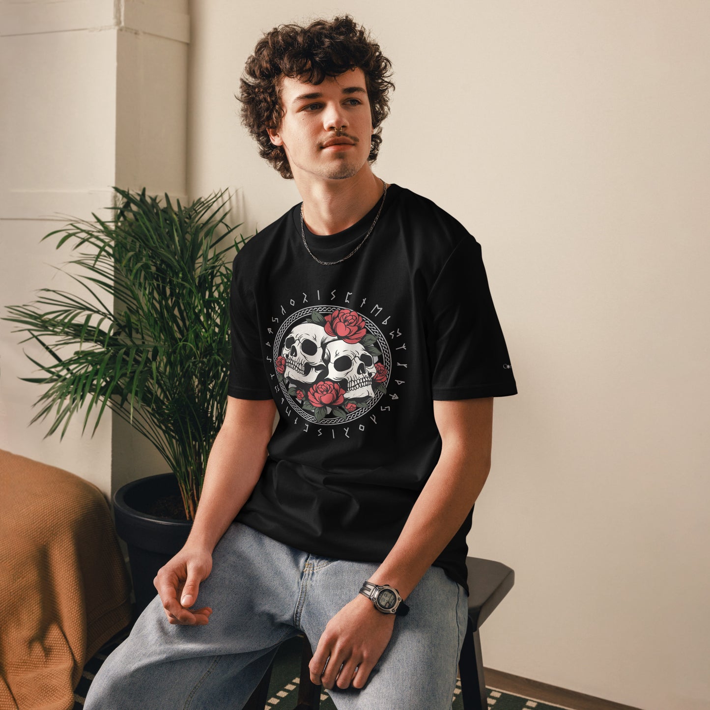 Unisex Bio T-Shirt mit Totenkopf & Rosen – Skulls & Roses Design – Nachhaltig & Vegan