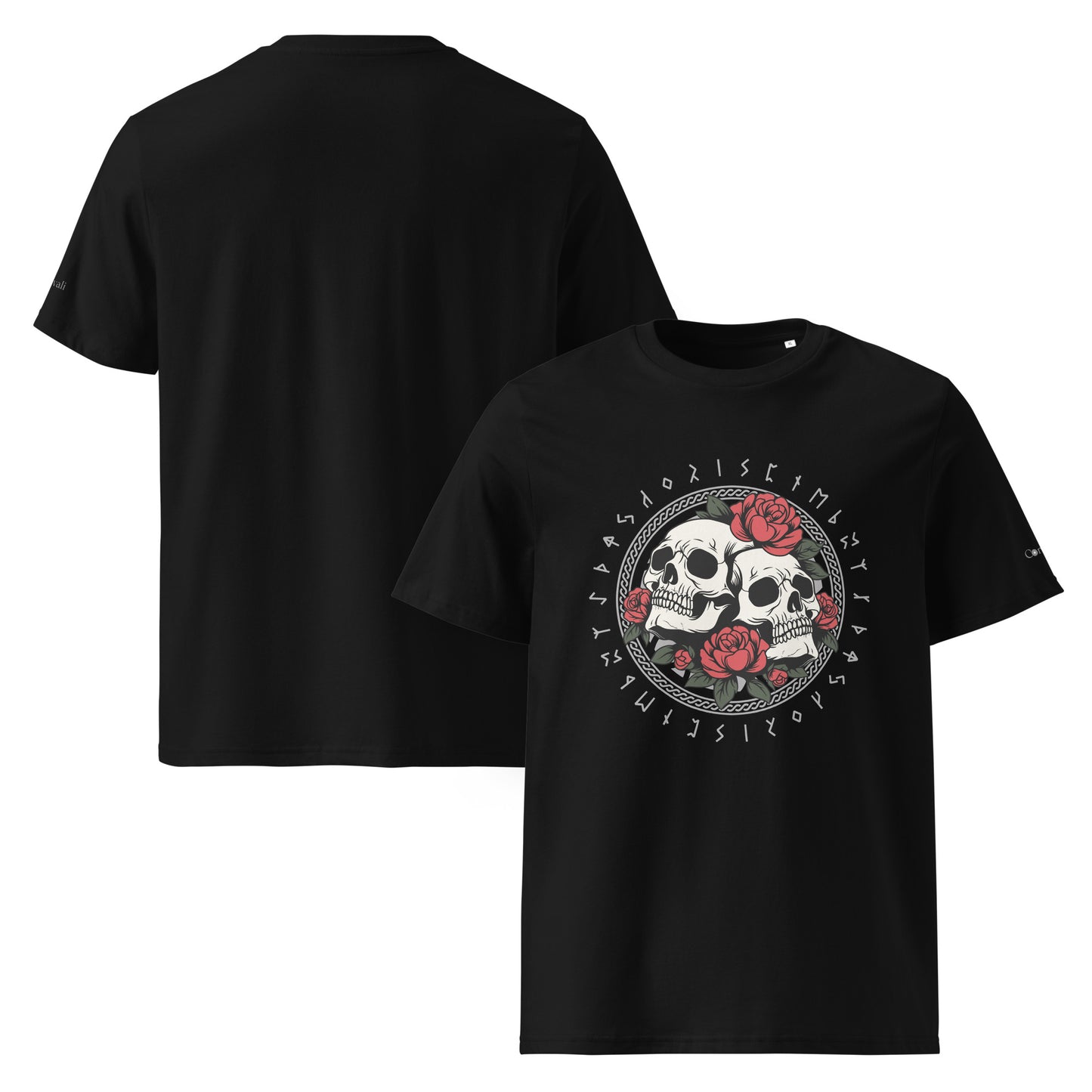 Unisex Bio T-Shirt mit Totenkopf & Rosen – Skulls & Roses Design – Nachhaltig & Vegan