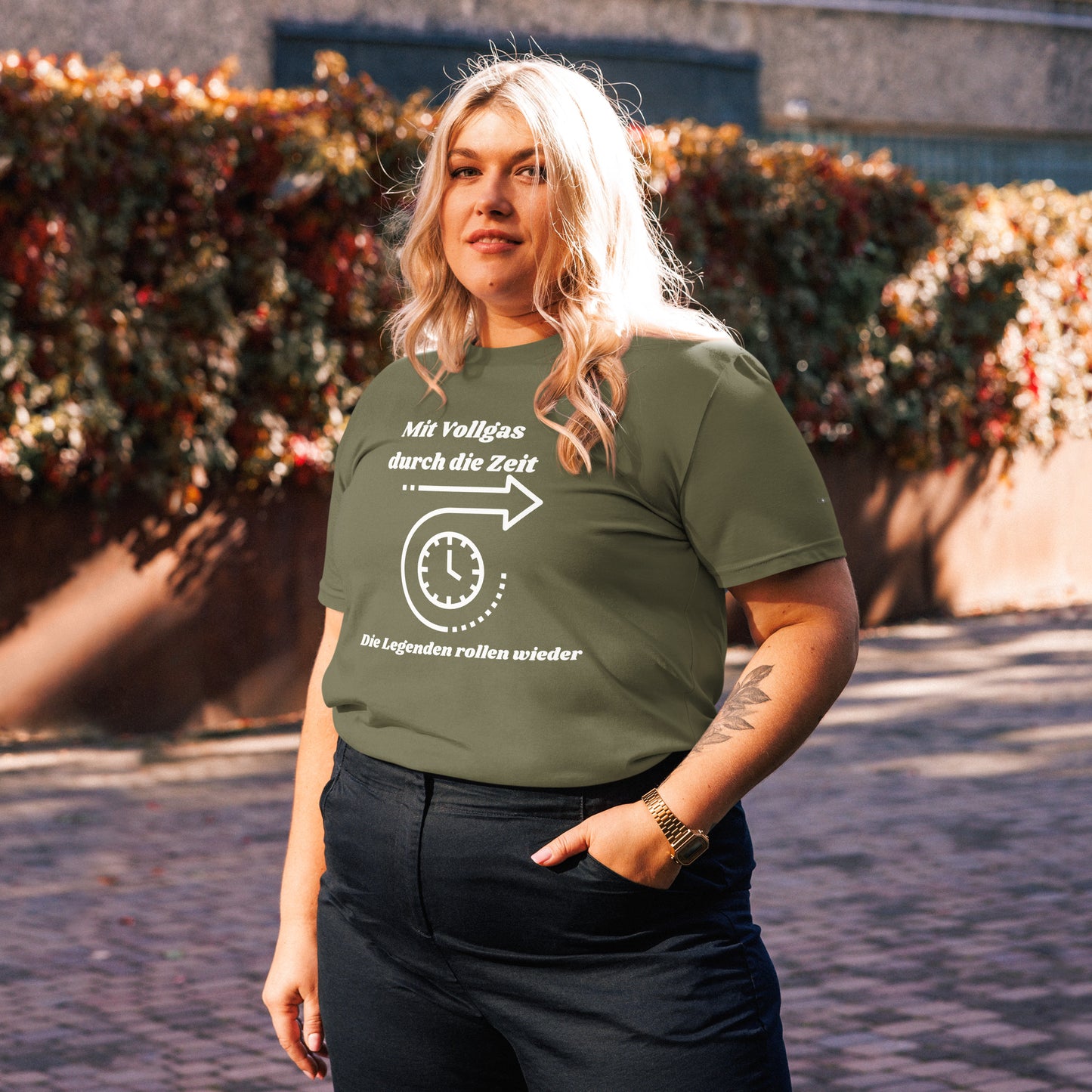 Unisex-Bio-Baumwoll-T-Shirt - Mit Vollgas durch die Zeit