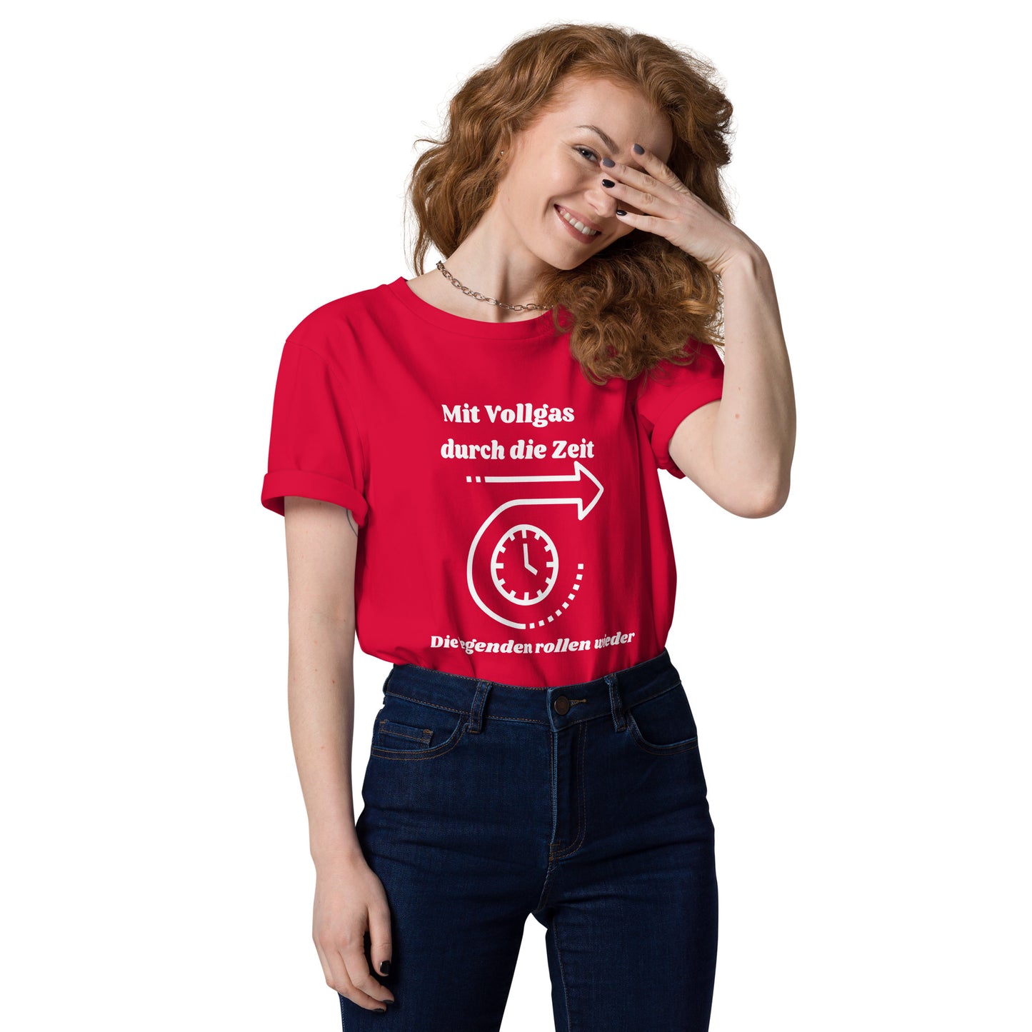 Unisex-Bio-Baumwoll-T-Shirt - Mit Vollgas durch die Zeit