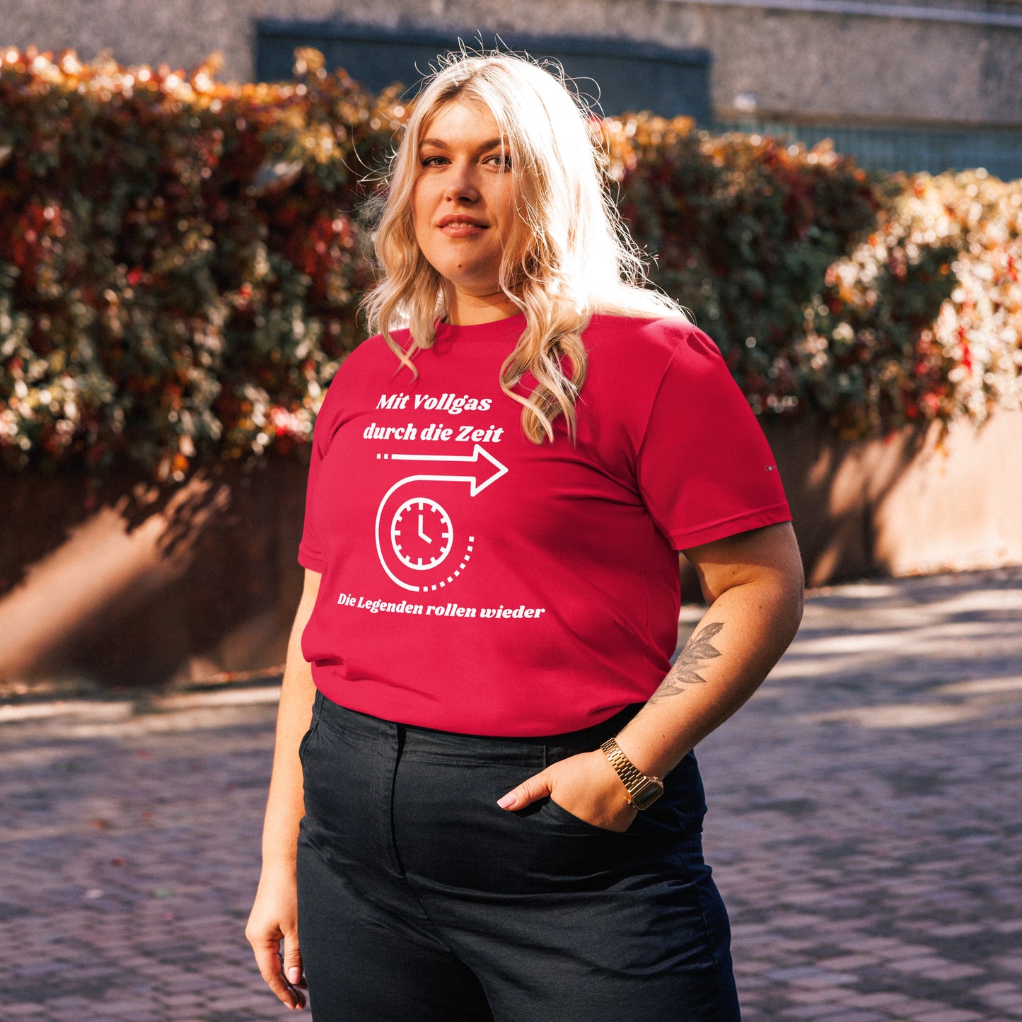 Unisex-Bio-Baumwoll-T-Shirt - Mit Vollgas durch die Zeit