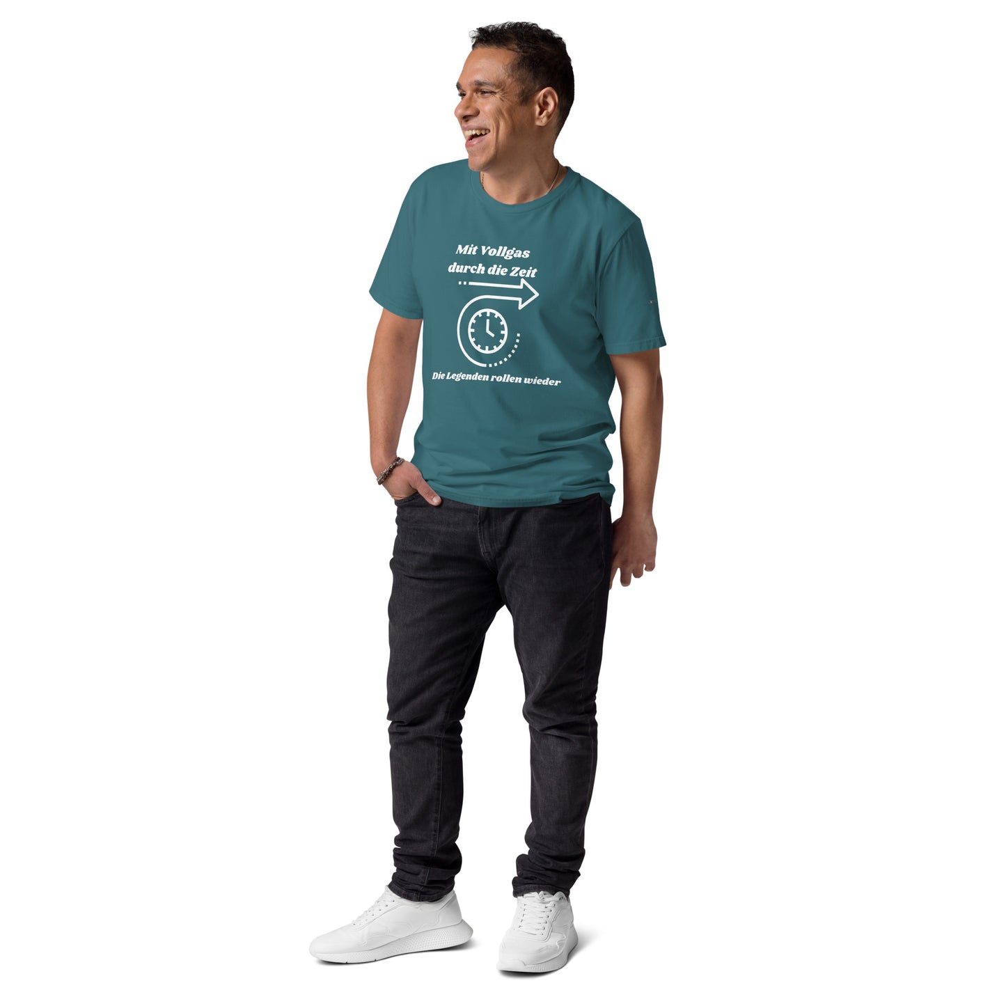 Unisex-Bio-Baumwoll-T-Shirt - Mit Vollgas durch die Zeit