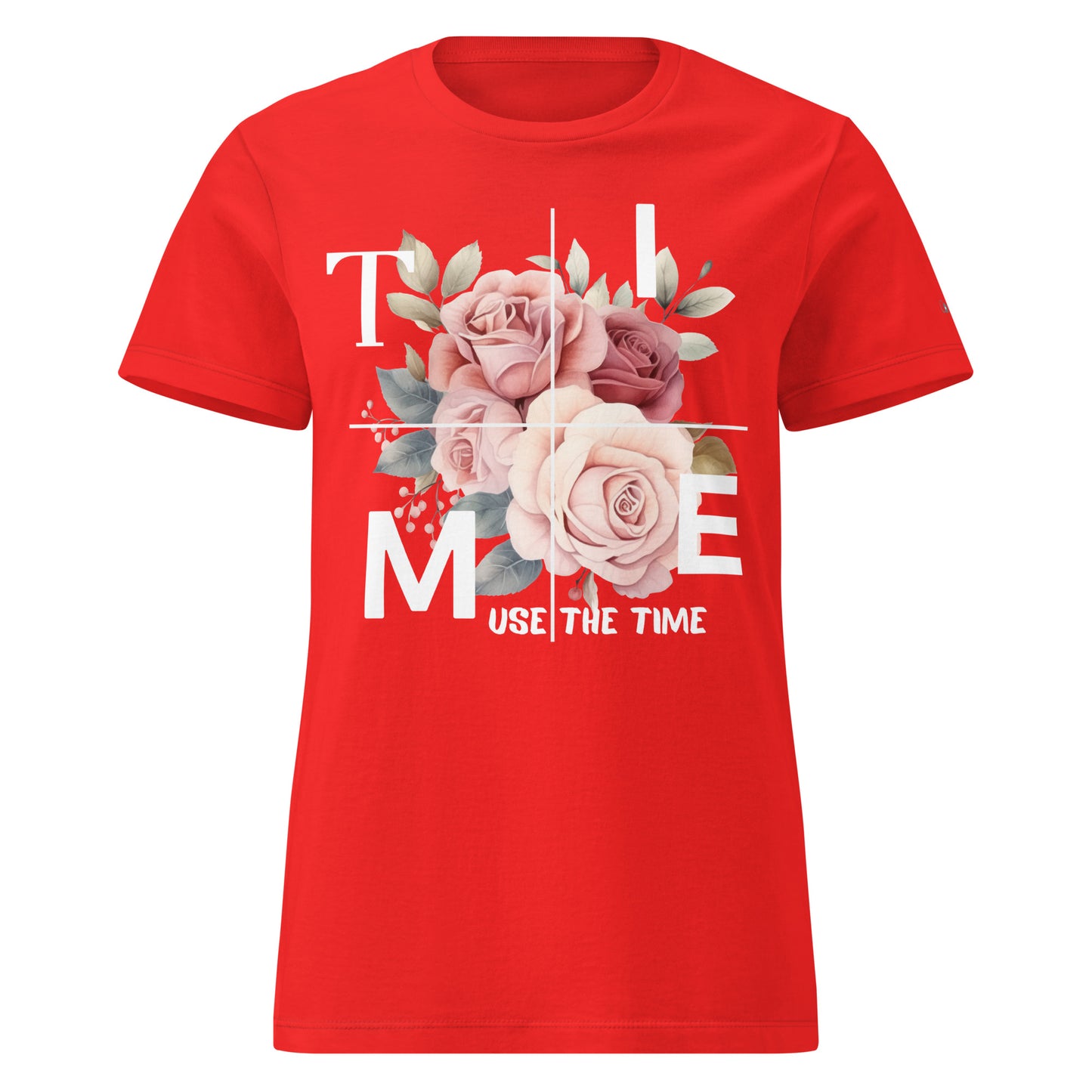 Zeit ist kostbar – Damen T-Shirt "Use the Time" mit Rosenmotiv & inspirierendem Statement